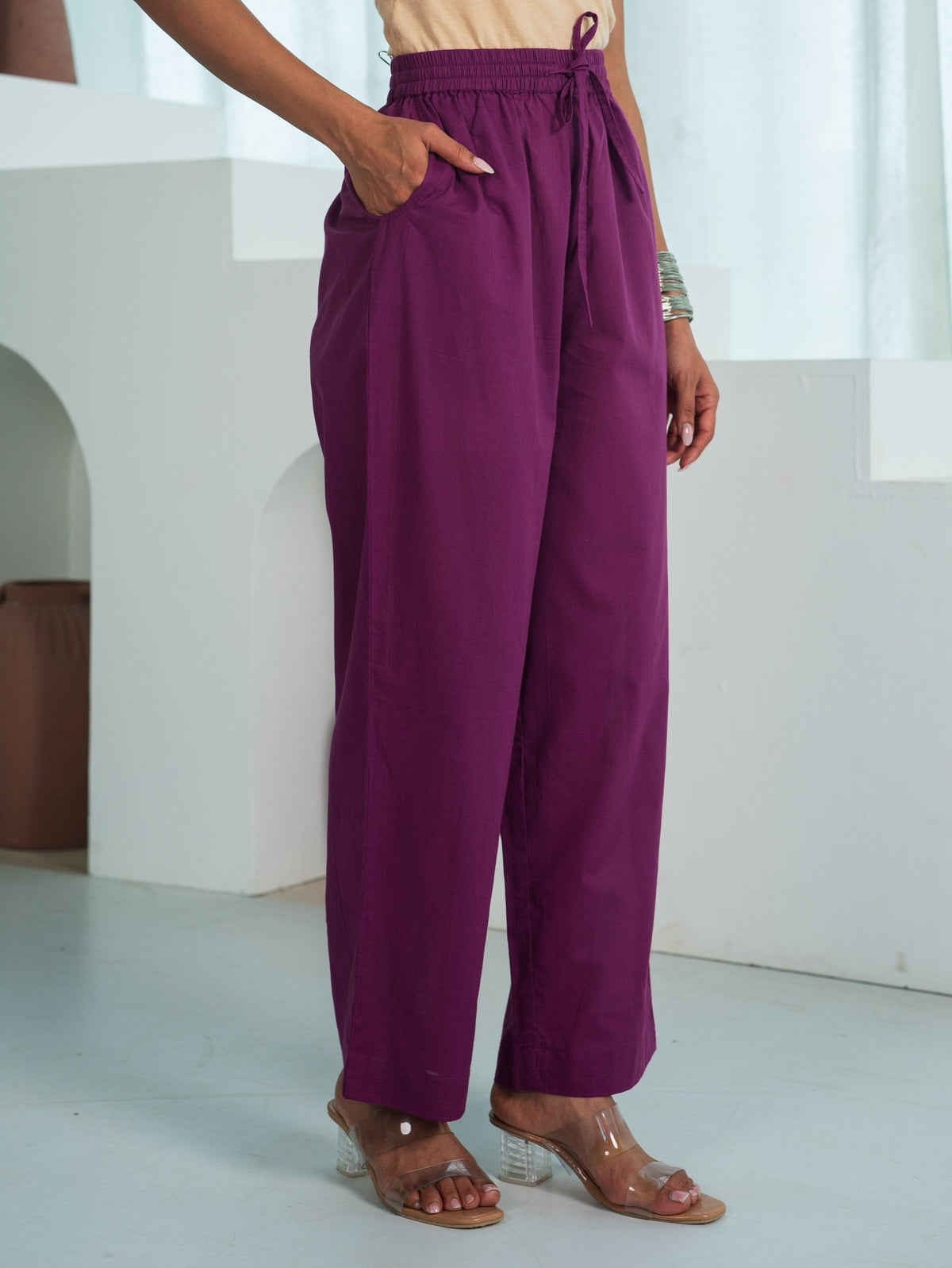 Soft Cotton Solid Purple Palazzo