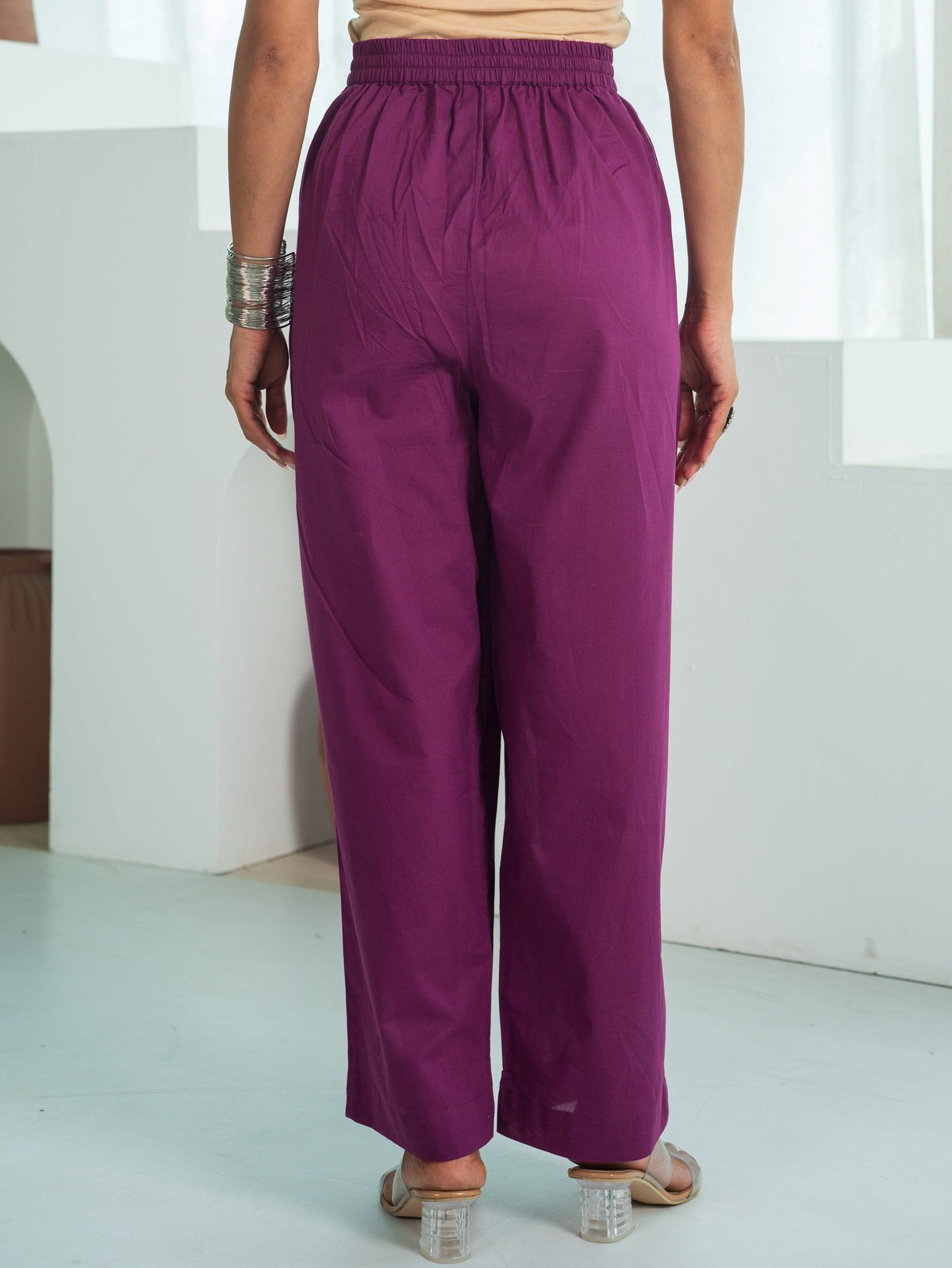 Soft Cotton Solid Purple Palazzo