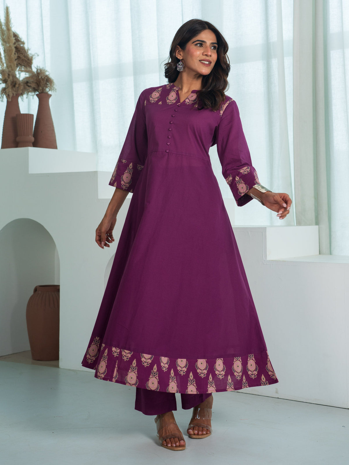 Soft Cotton Butta Anarkali Purple Kurta