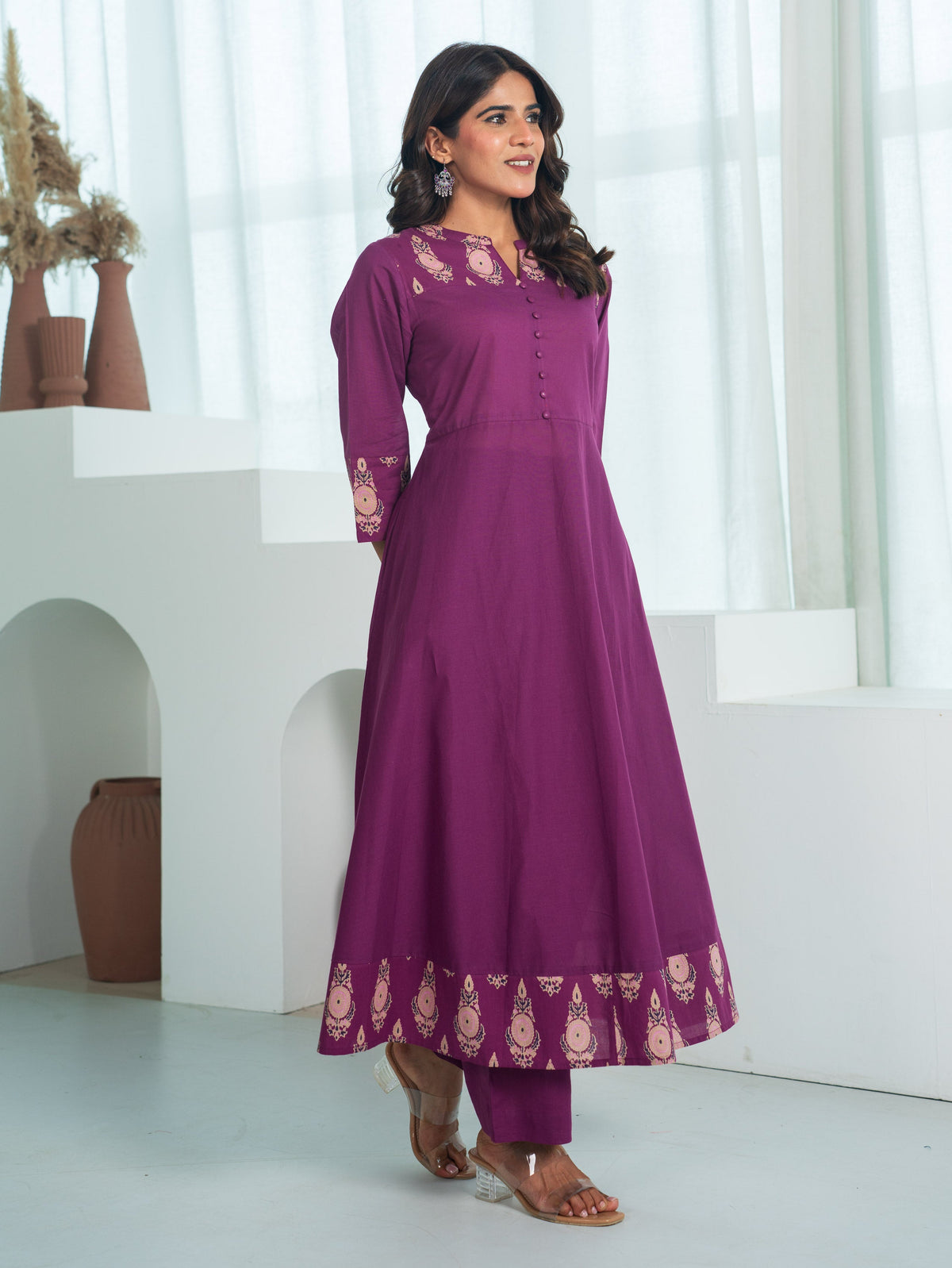 Soft Cotton Butta Anarkali Purple Kurta