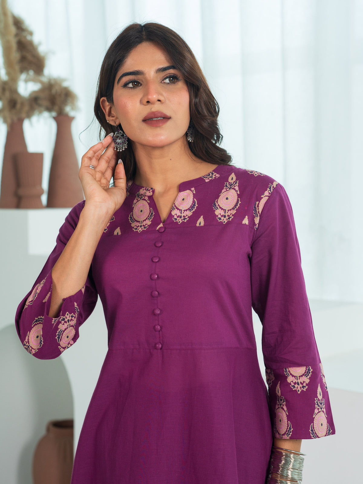 Soft Cotton Butta Anarkali Purple Kurta