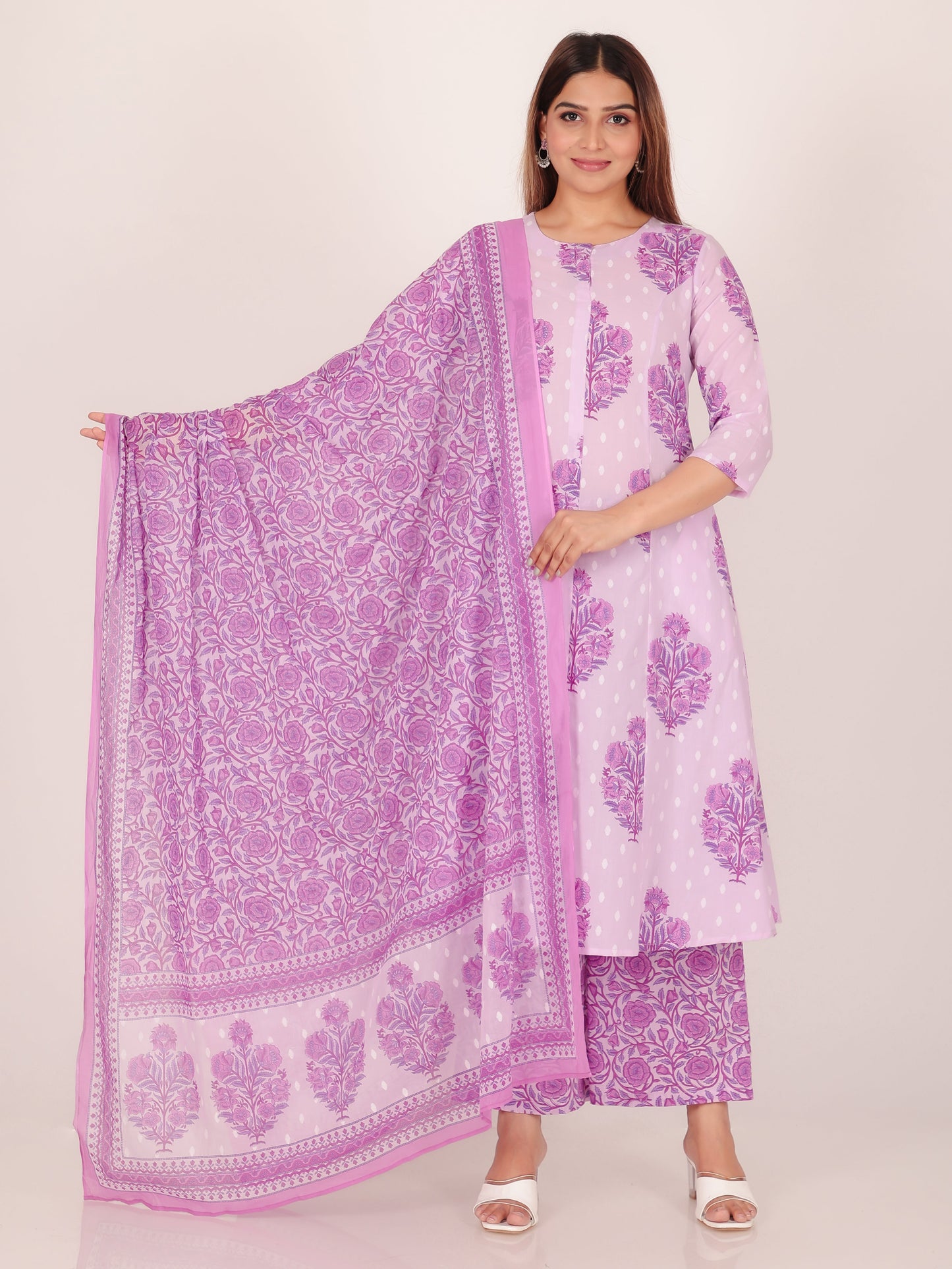 Cotton Voile Floral Purple Dupatta