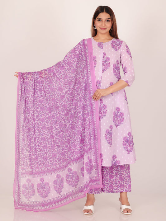 Cotton Voile Floral Purple Dupatta