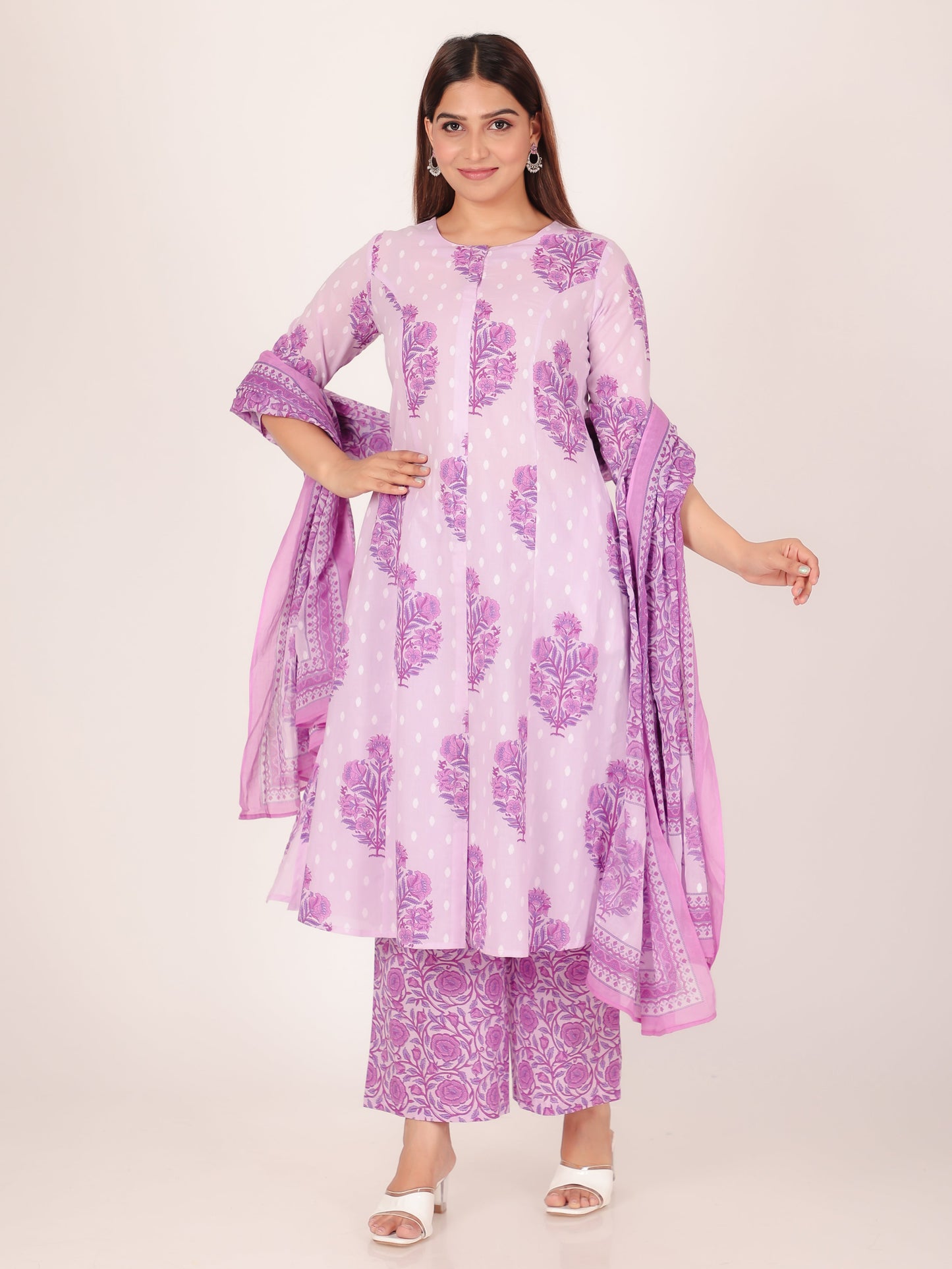 Cotton Voile Floral Purple Dupatta