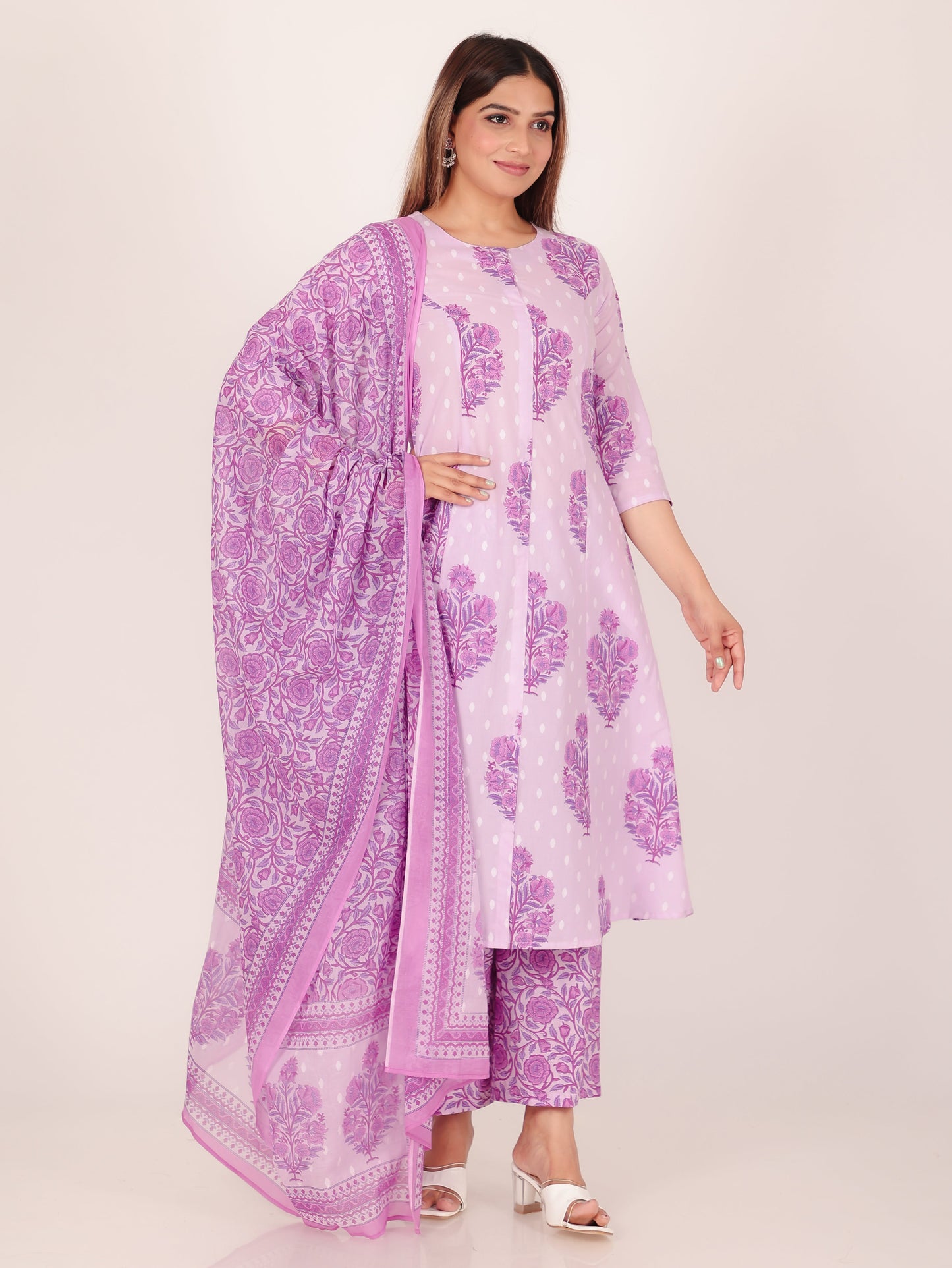 Cotton Voile Floral Purple Dupatta