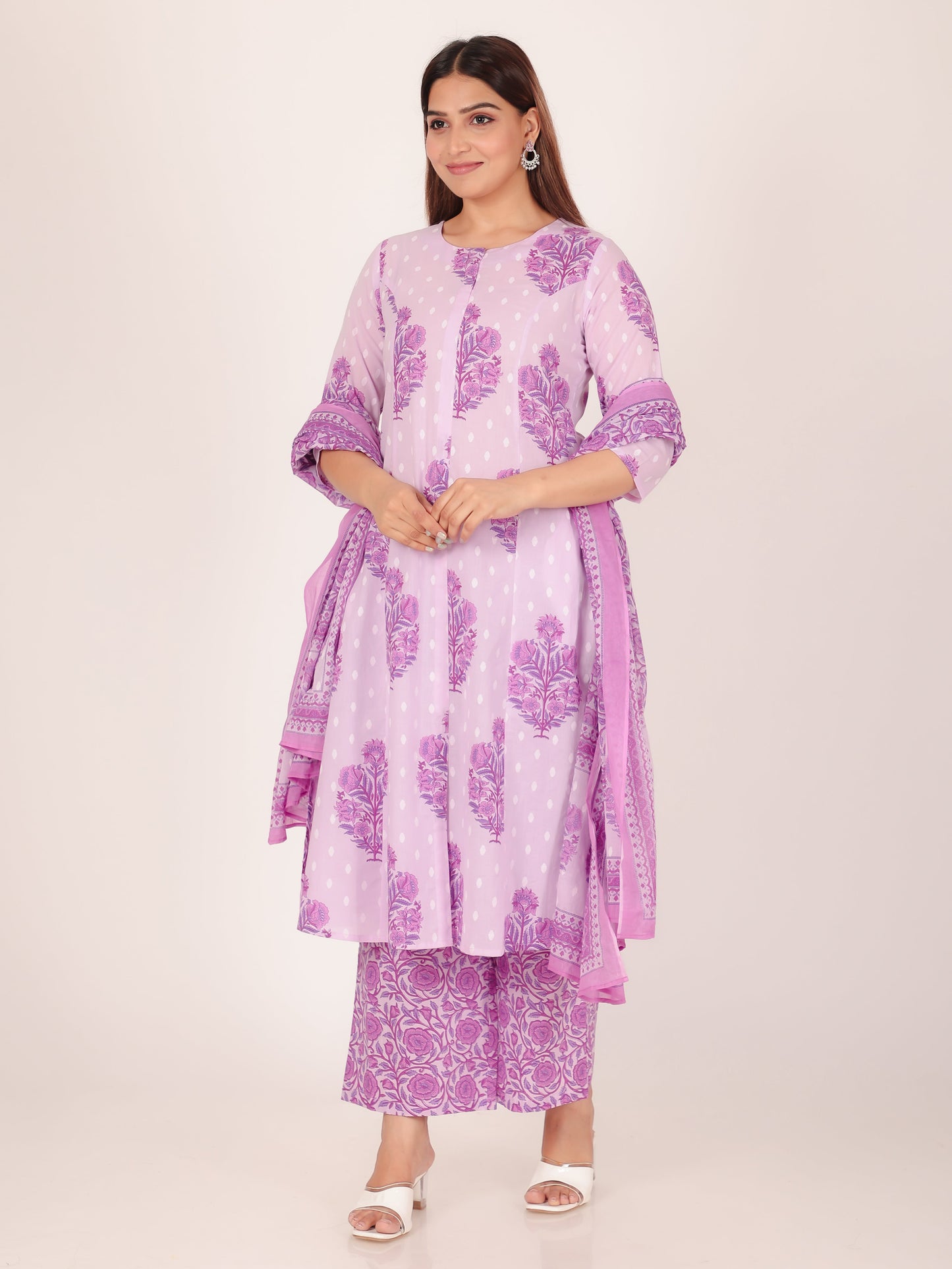 Cotton Voile Floral Purple Dupatta