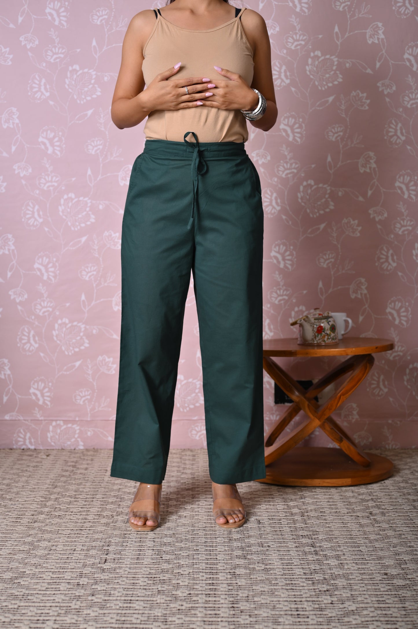 Soft cotton Solid Dark Green Trousers
