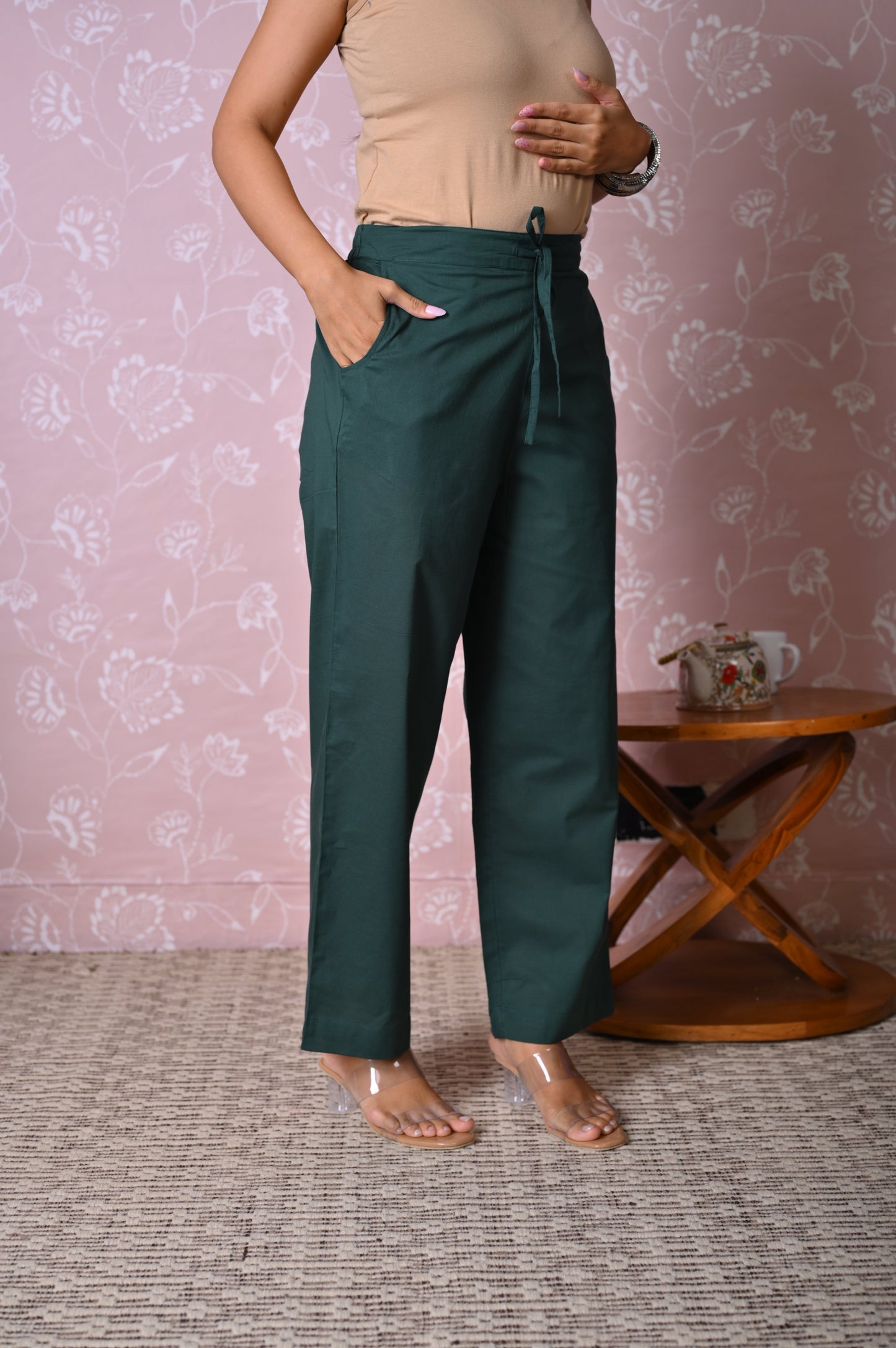 Soft cotton Solid Dark Green Trousers
