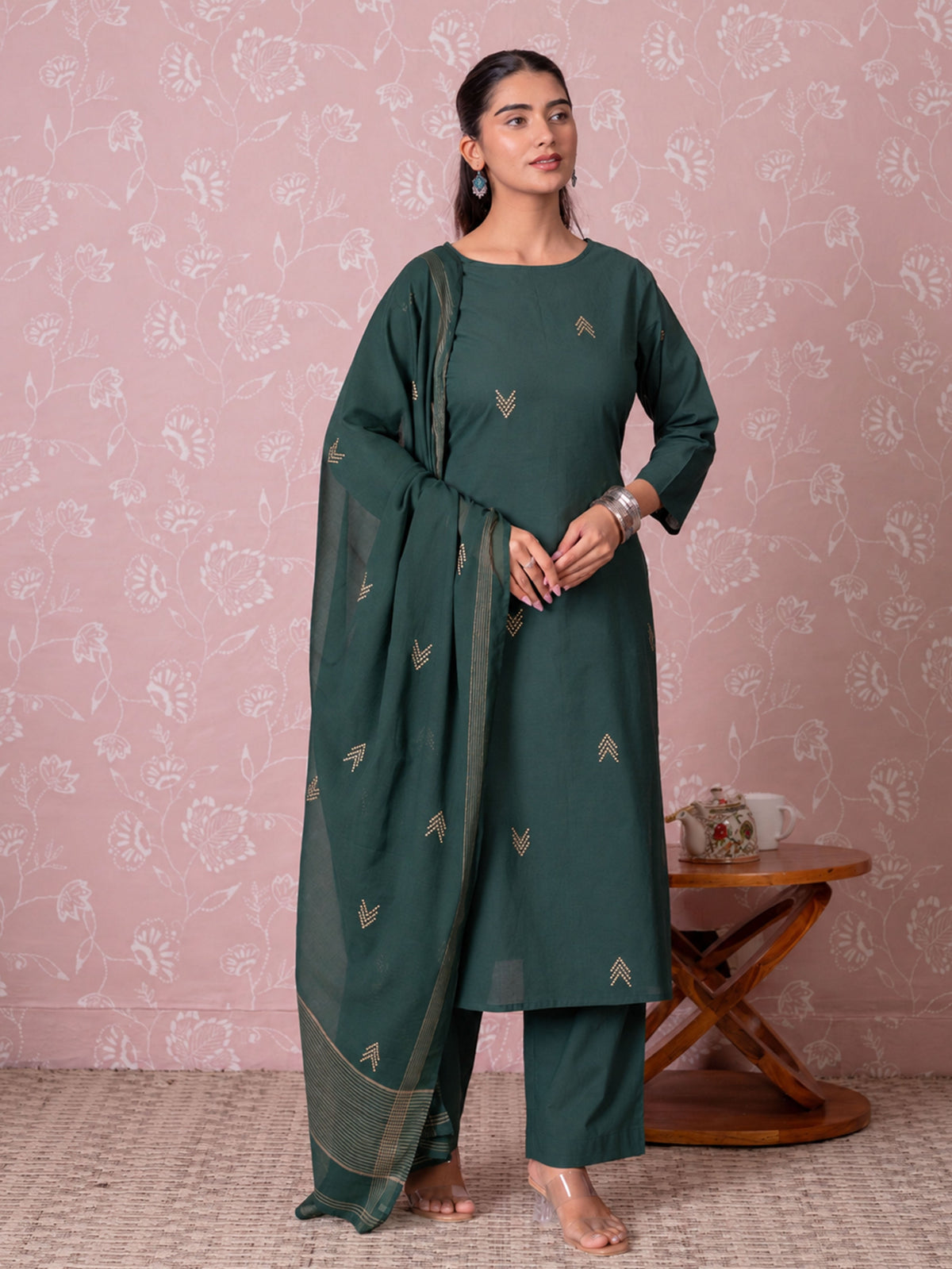 Cotton Voile Butti Green Dupatta