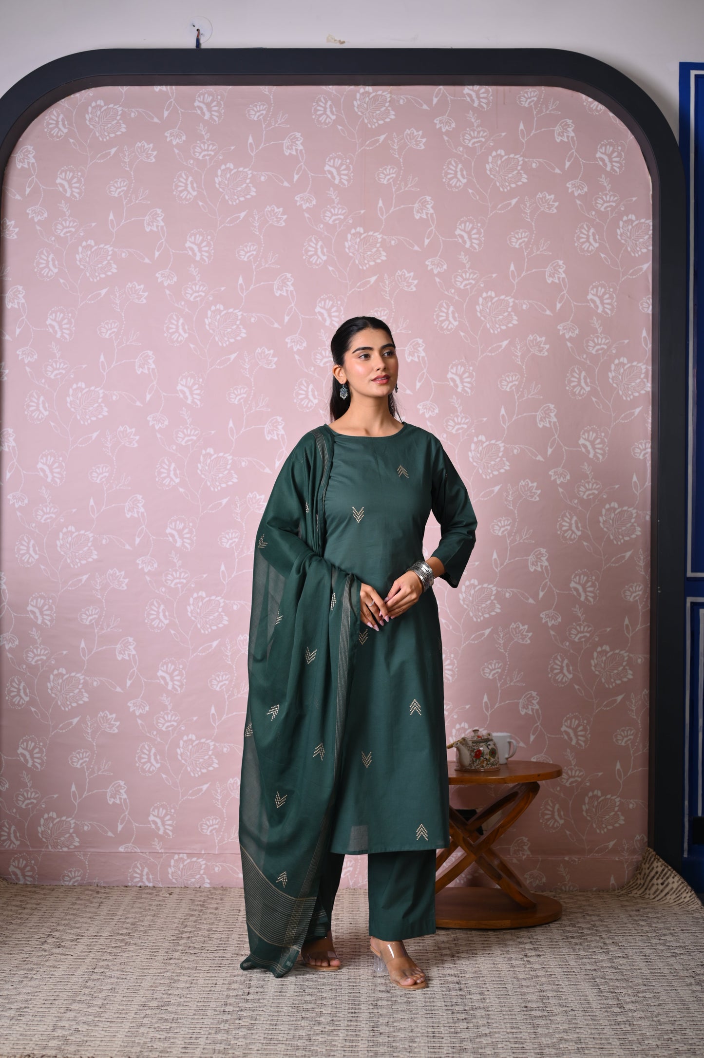Cotton Voile Butta Dark Green Dupatta
