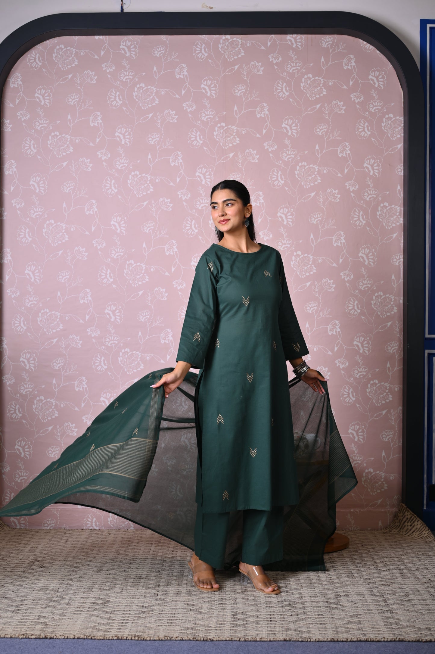 Cotton Voile Butta Dark Green Dupatta
