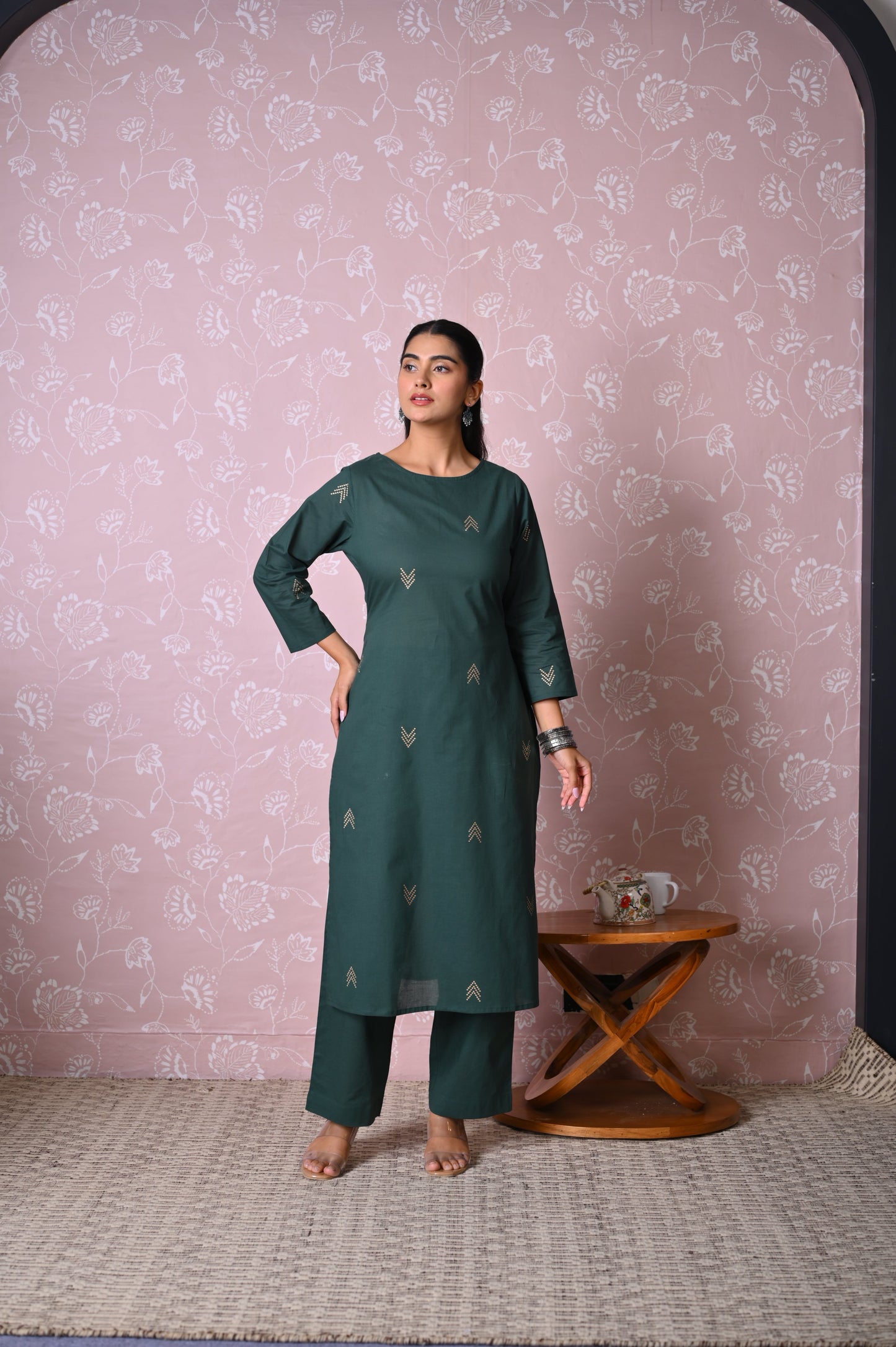 Soft cotton Butta Dark Green Kurta