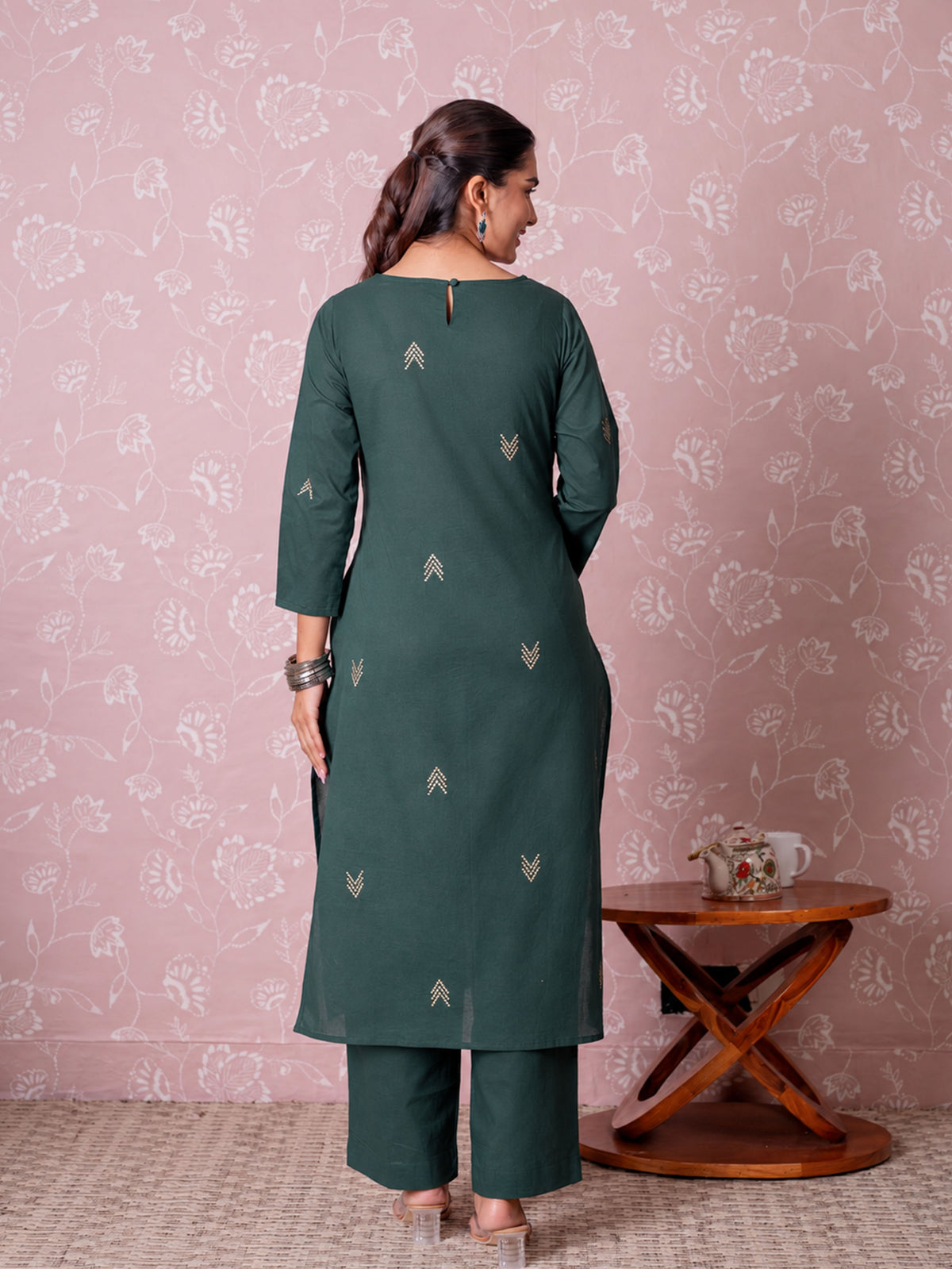 Soft Cotton Butta Straight Green Kurta