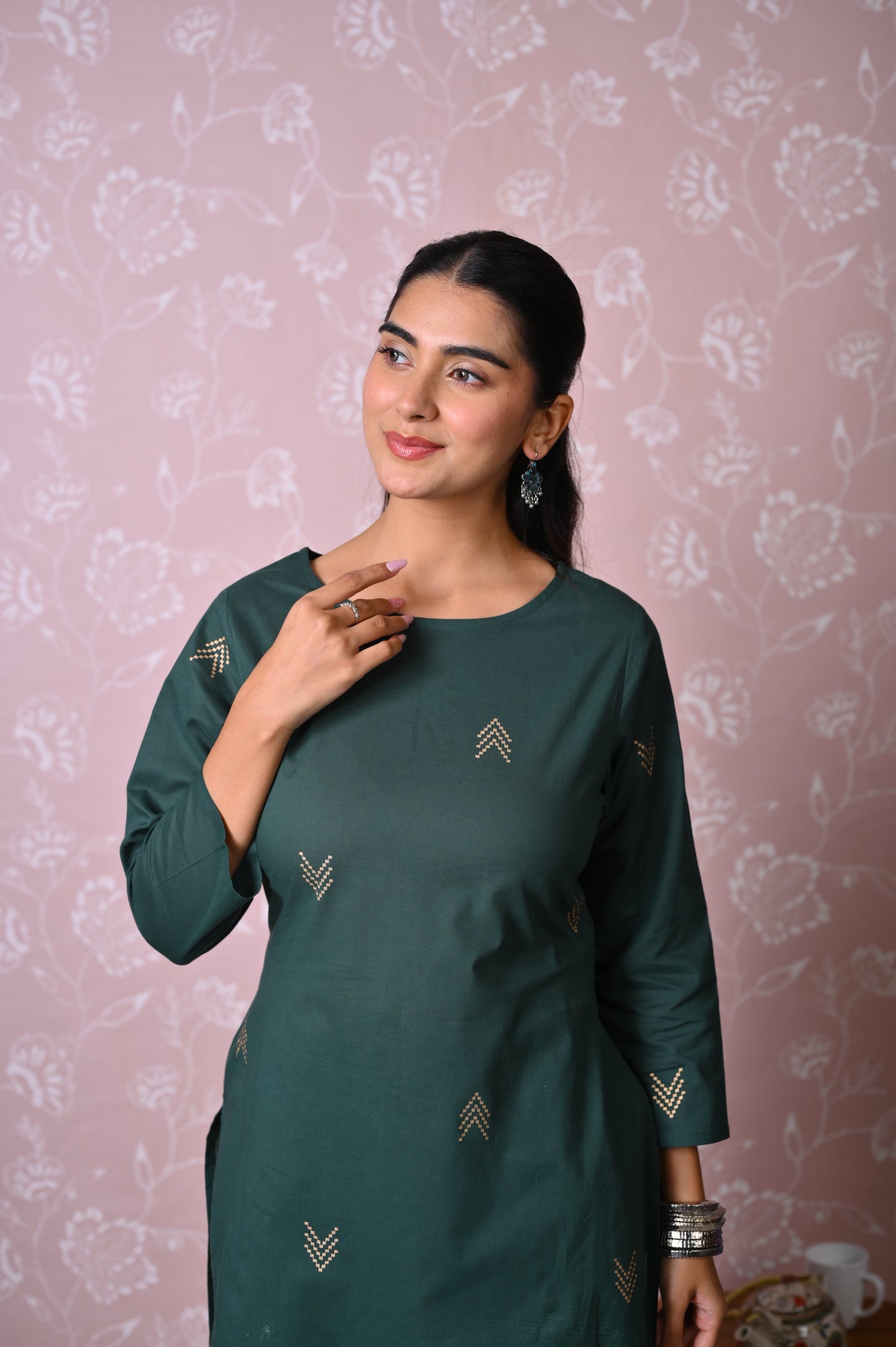 Soft cotton Butta Dark Green Kurta