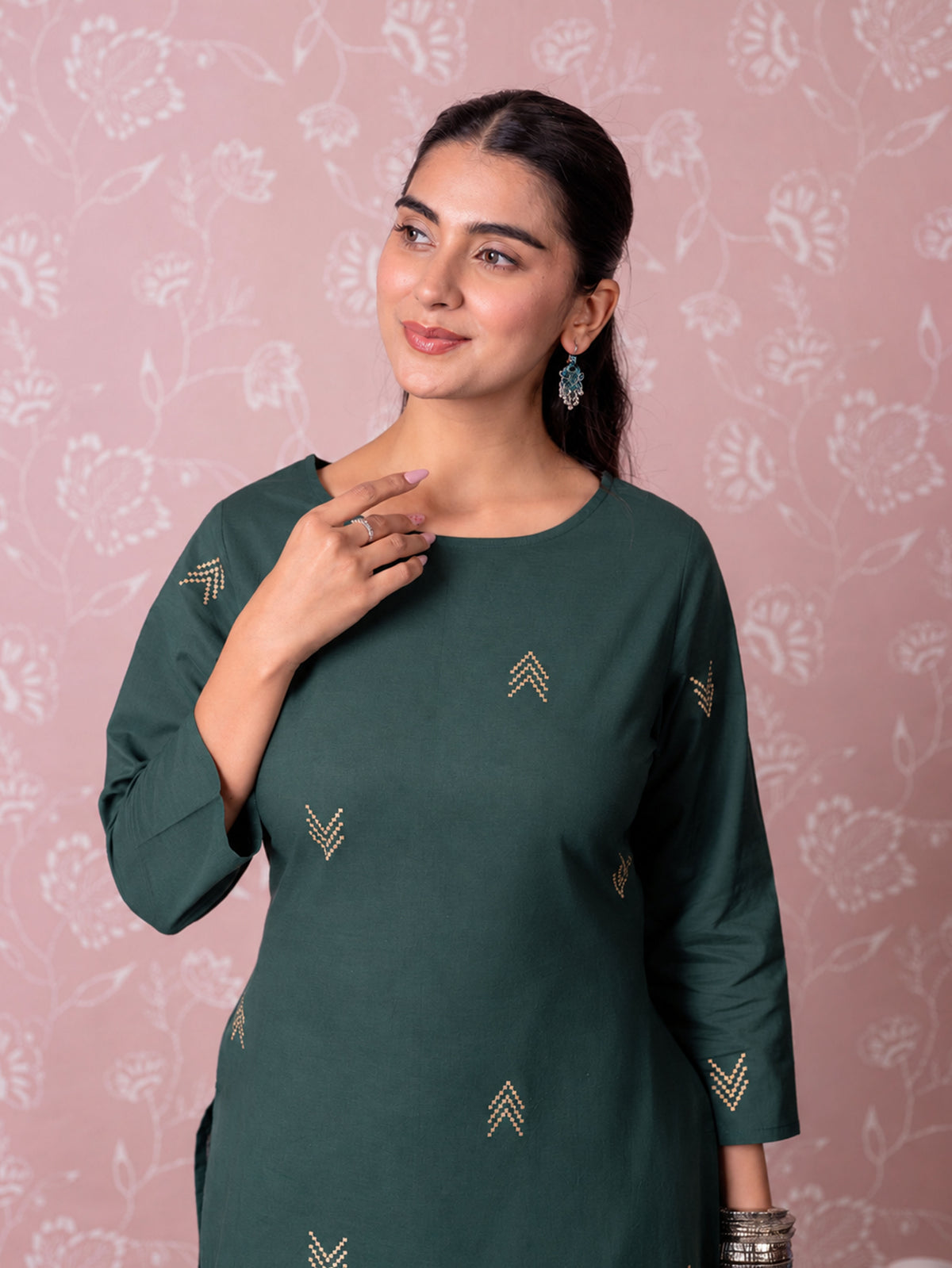 Soft Cotton Butta Straight Green Kurta
