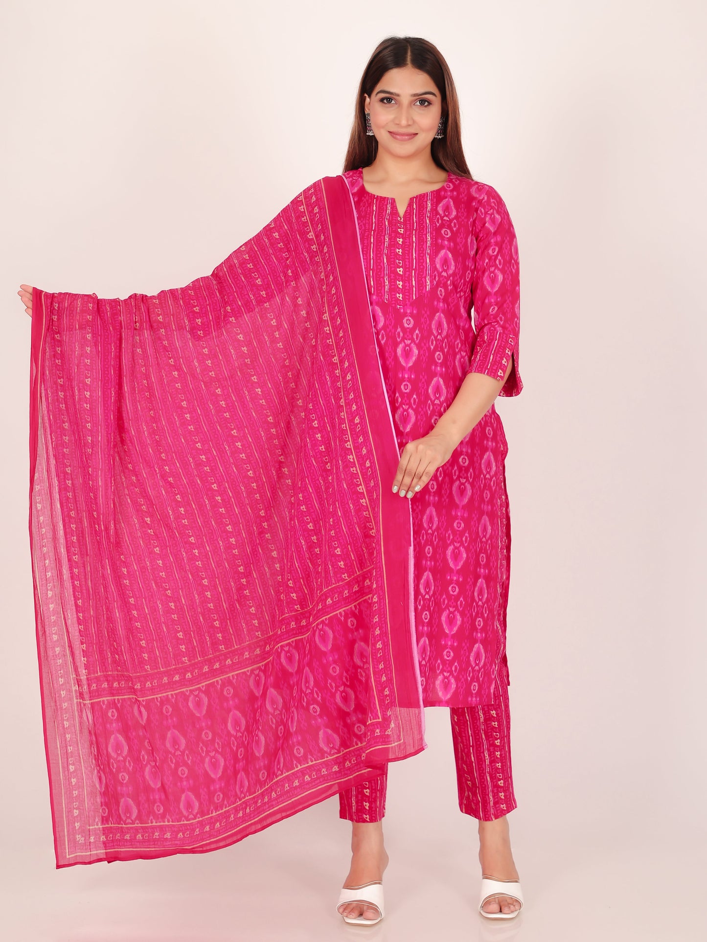 Voile Cotton Ikat Pink Dupatta