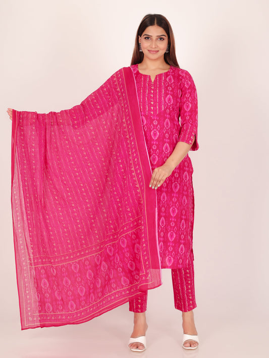 Voile Cotton Ikat Pink Dupatta