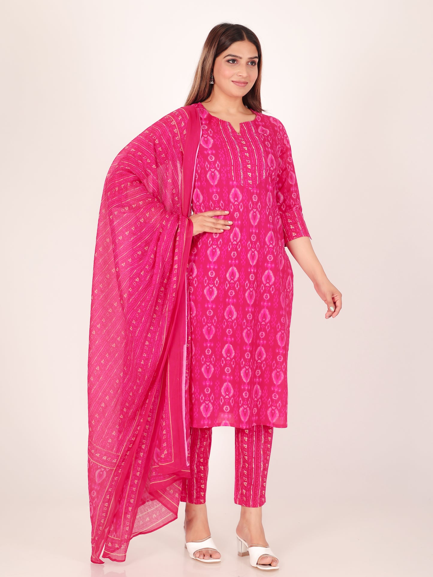 Voile Cotton Ikat Pink Dupatta