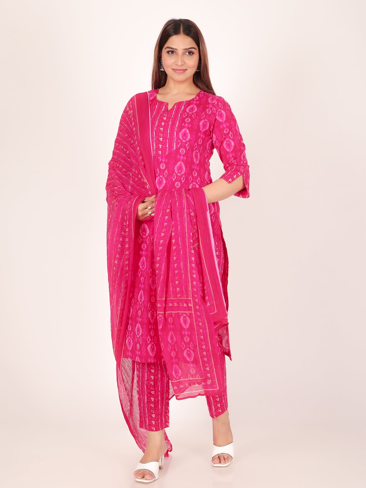 Voile Cotton Ikat Pink Dupatta