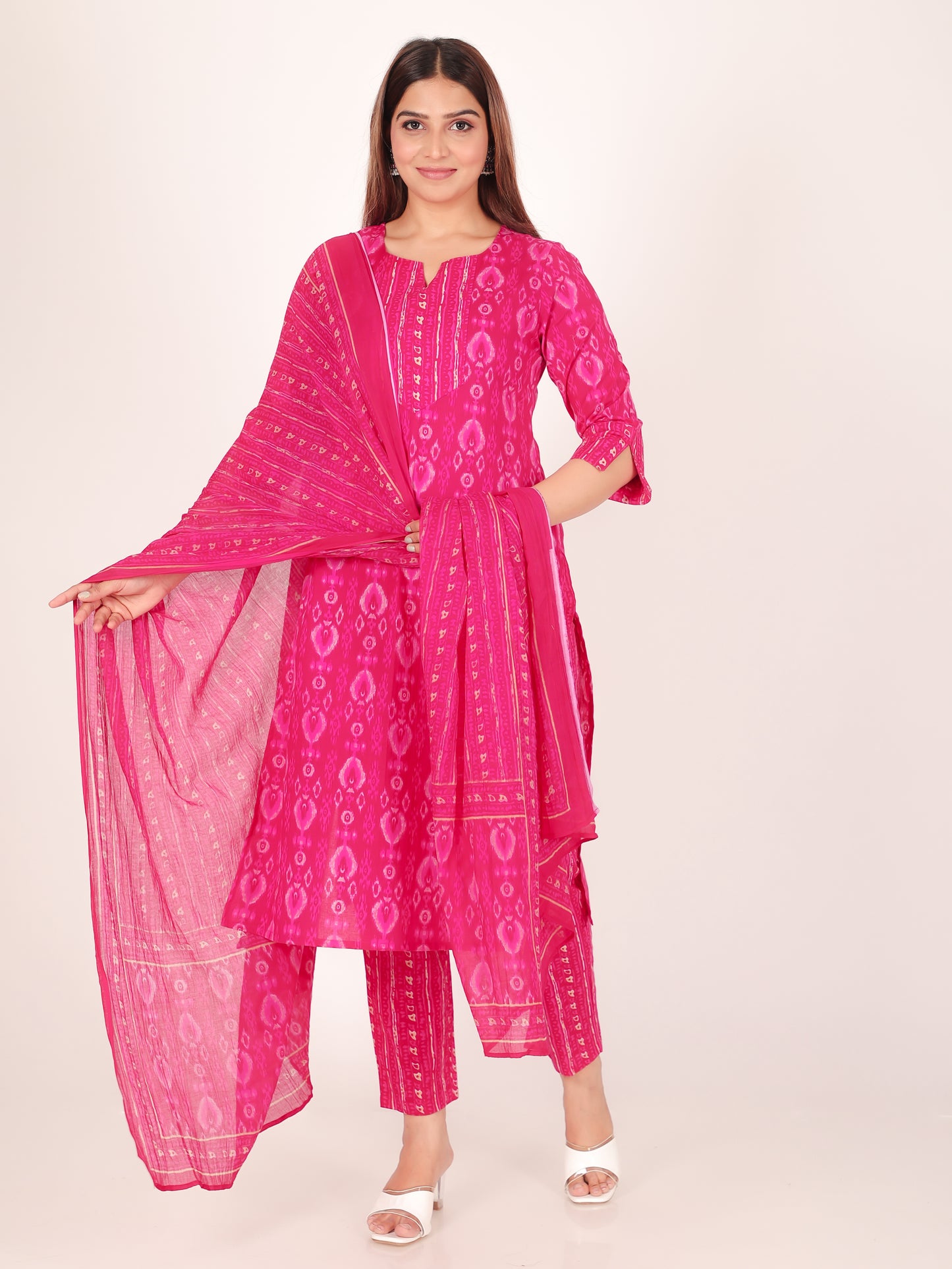 Voile Cotton Ikat Pink Dupatta