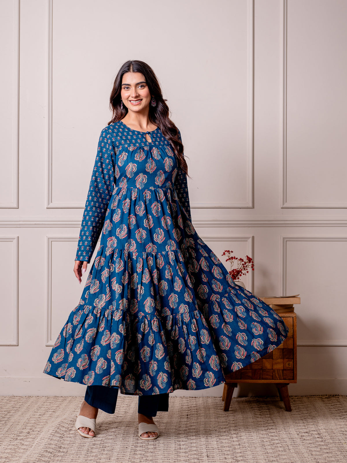 Soft cotton Butta anarkali Indigo blue Kurta