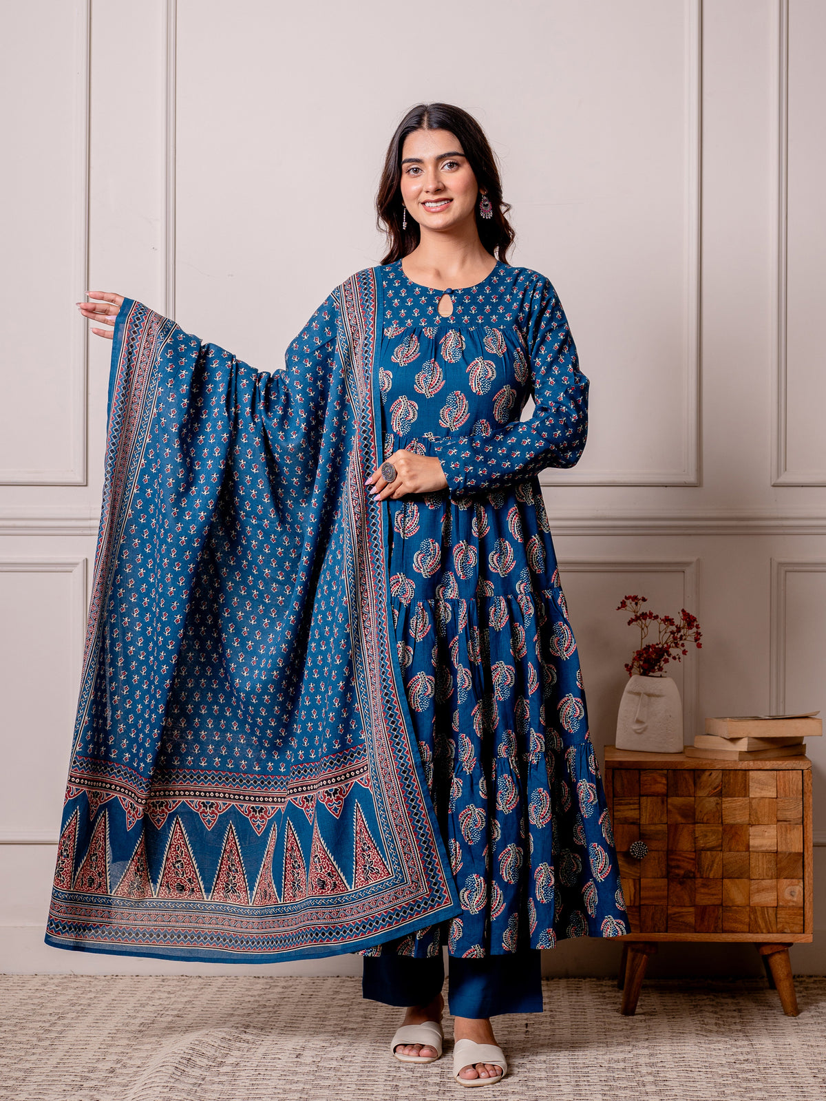 Soft cotton Butta anarkali Indigo blue Kurta