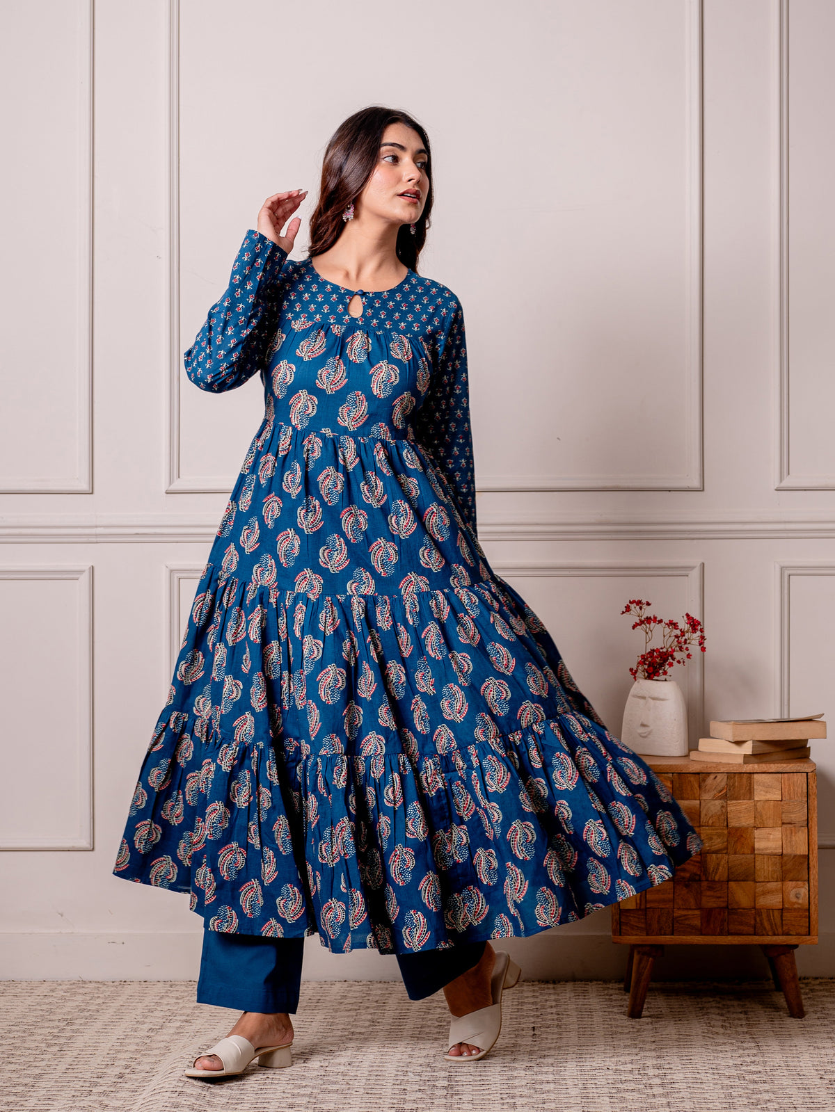 Soft cotton Butta anarkali Indigo blue Kurta