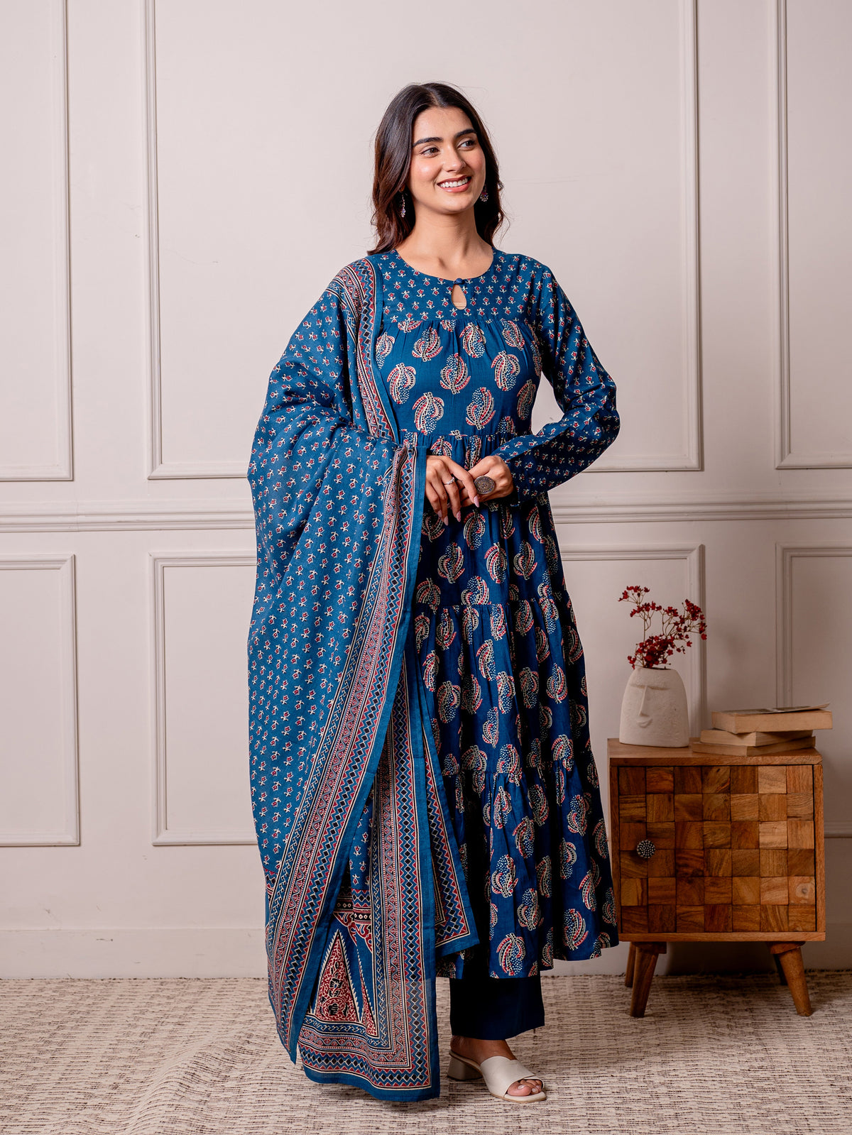 Soft cotton Butta anarkali Indigo blue Kurta