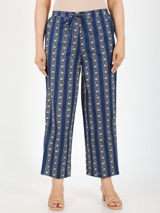 Soft Cotton Striped Blue Straight Trousers