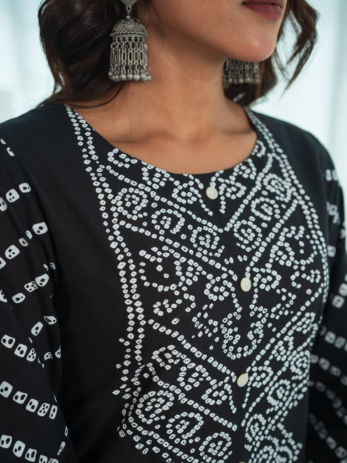 Soft Cotton Bandhani Straight Black Kurta