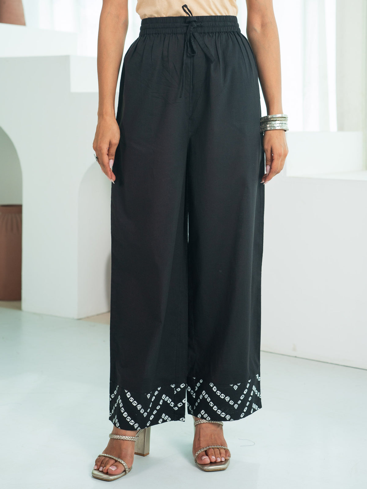 Soft Cotton Bandhani Straight Black Kurta