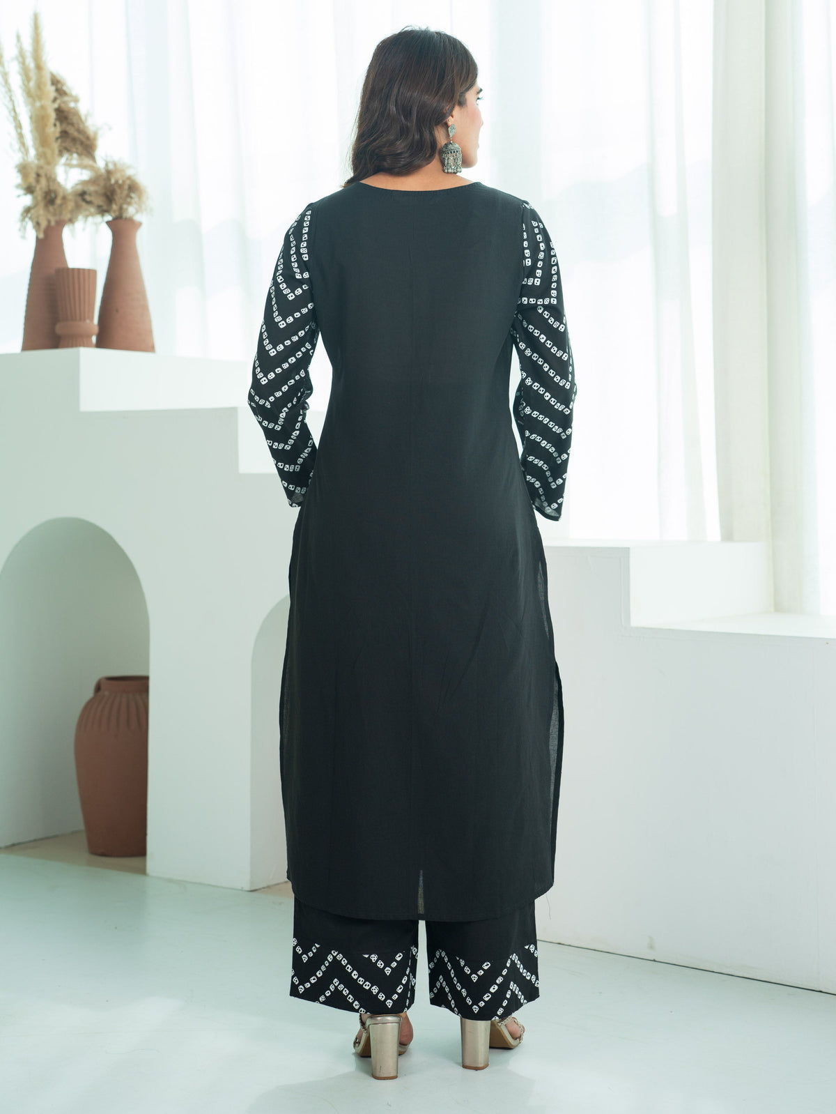 Soft Cotton Bandhani Straight Black Kurta