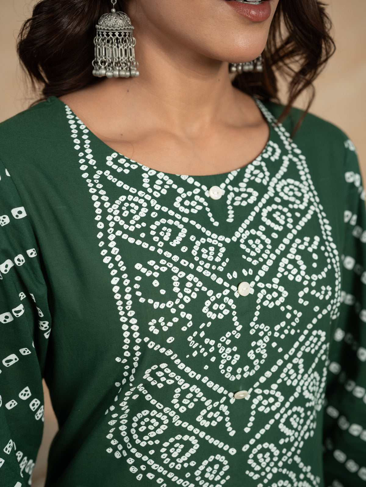 Soft Cotton Bandhani Straight Green Kurta