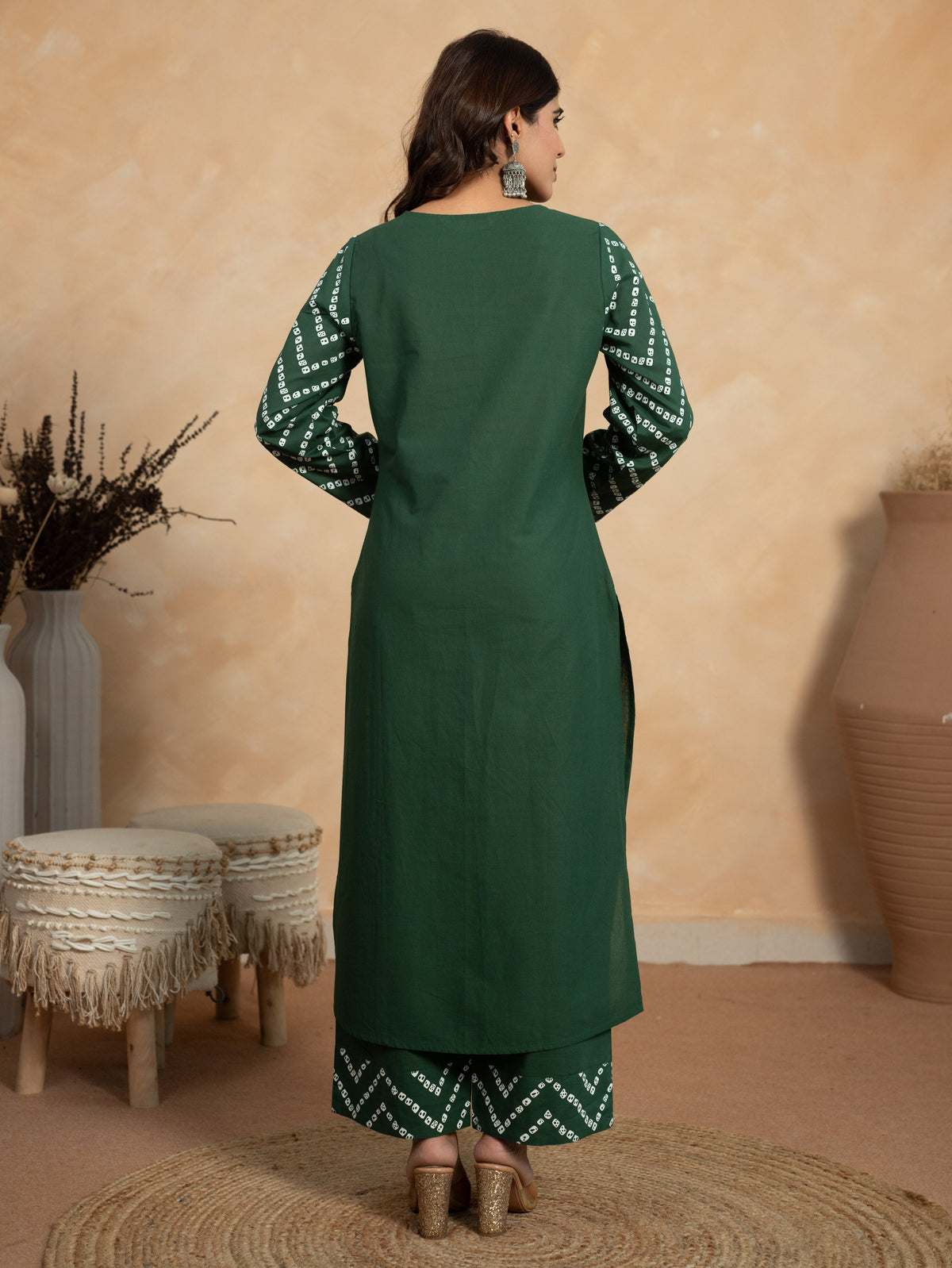 Soft Cotton Bandhani Straight Green Kurta
