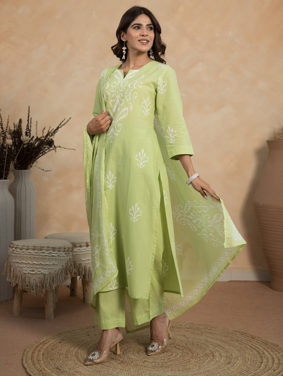 Cotton Voile Ikat Green Dupatta