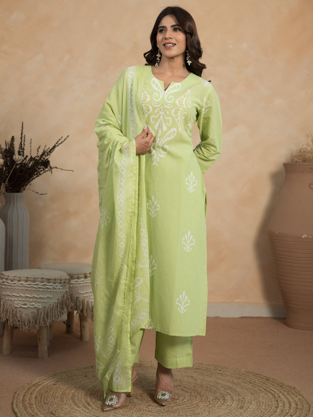Cotton Voile Ikat Green Dupatta