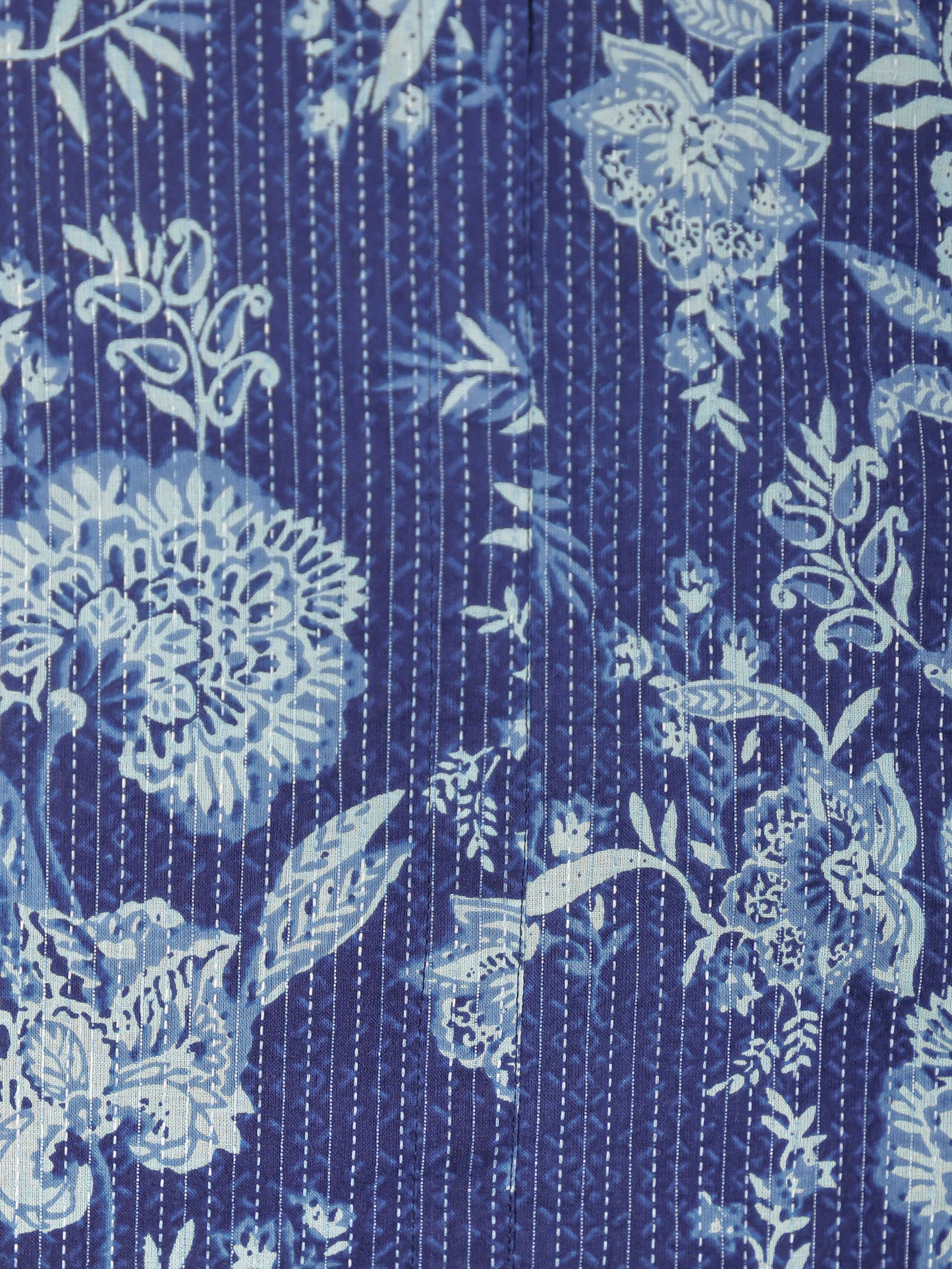Kantha Cotton Floral High Low Blue Kurta