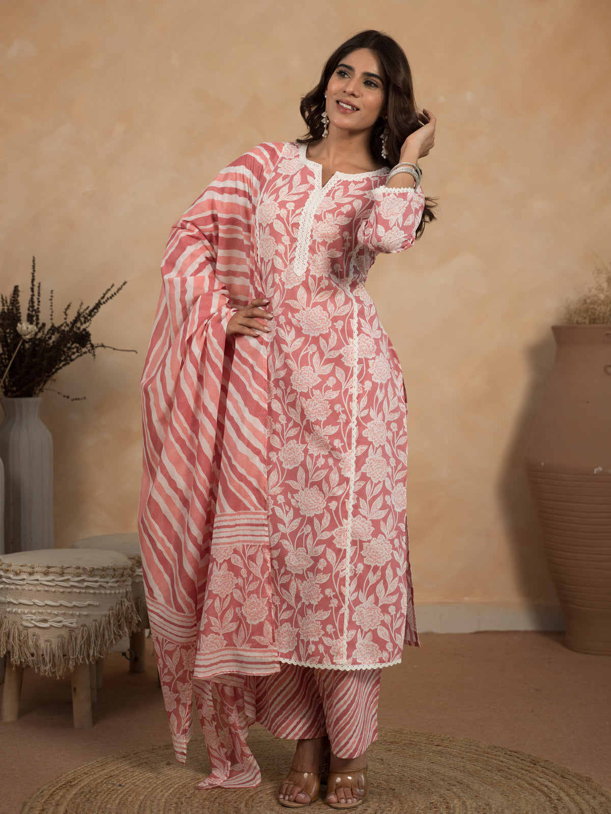 Soft Cotton Floral Straight Mauve Kurta