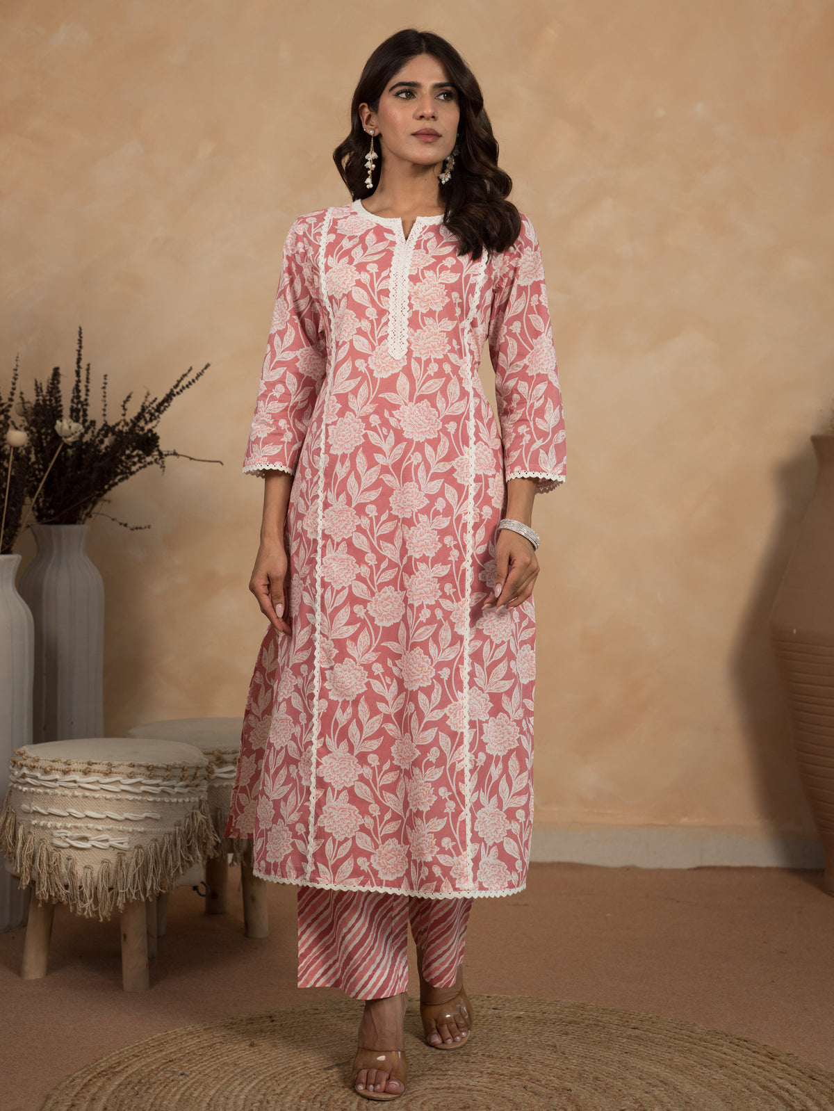 Soft Cotton Floral Straight Mauve Kurta