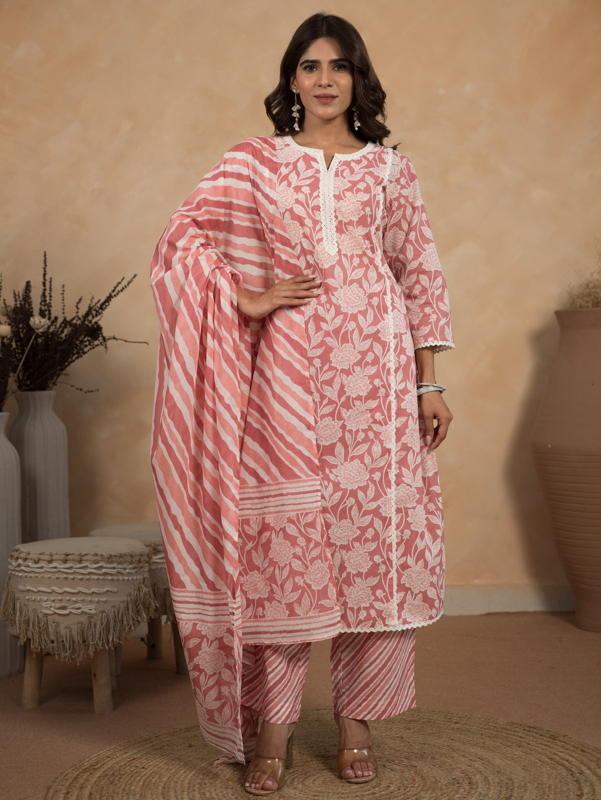 Soft Cotton Floral Straight Mauve Kurta