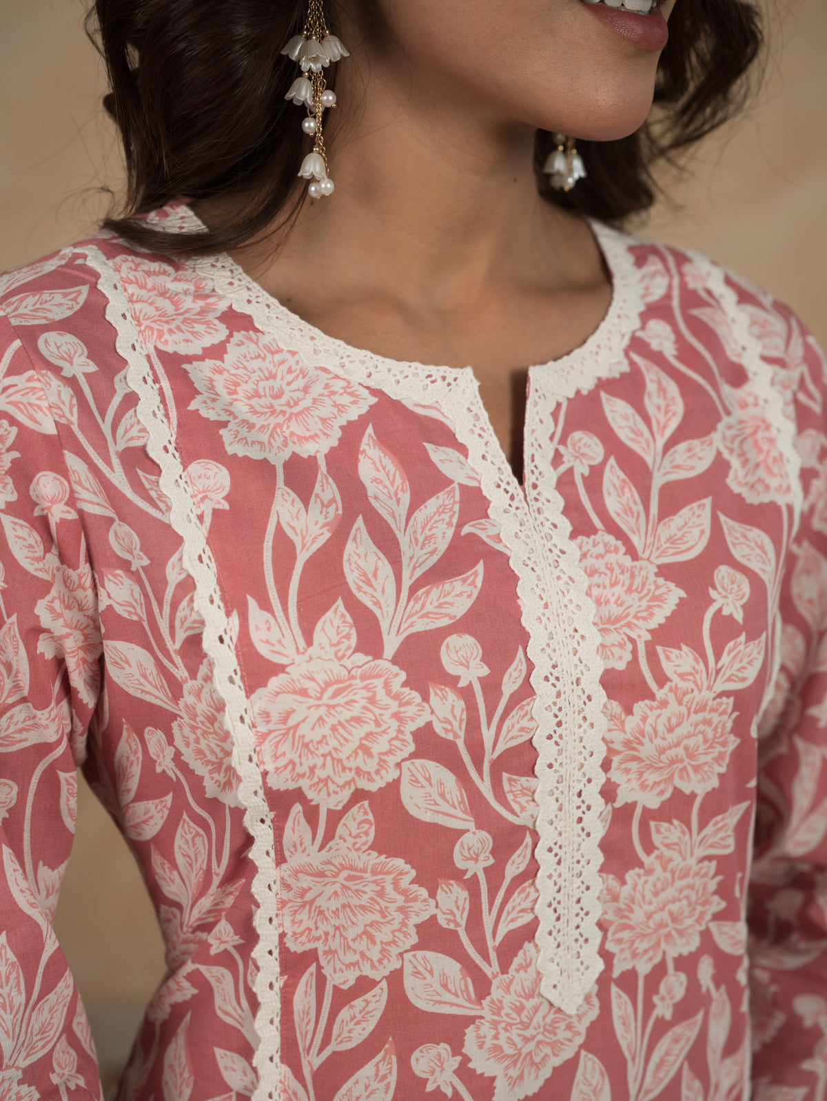 Soft Cotton Floral Straight Mauve Kurta