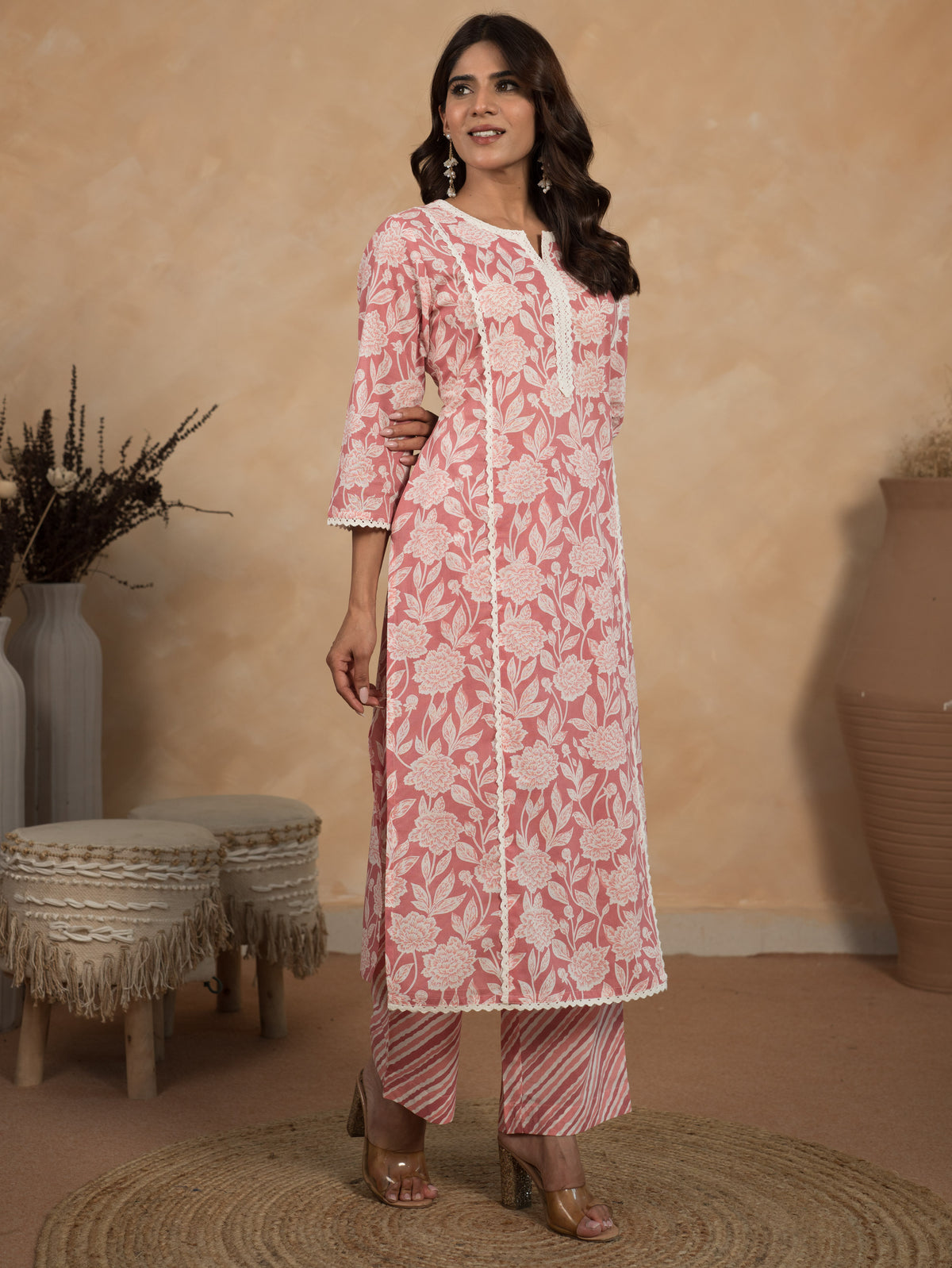 Soft Cotton Floral Straight Mauve Kurta