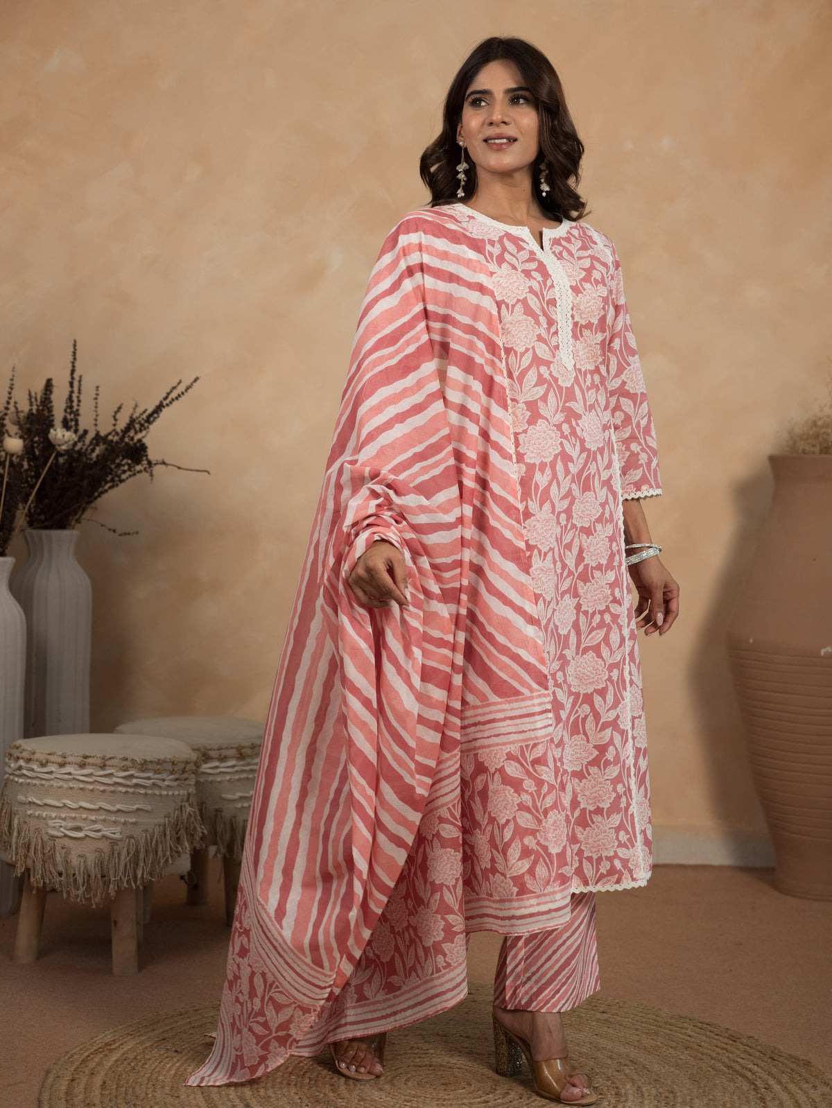 Soft Cotton Floral Straight Mauve Kurta