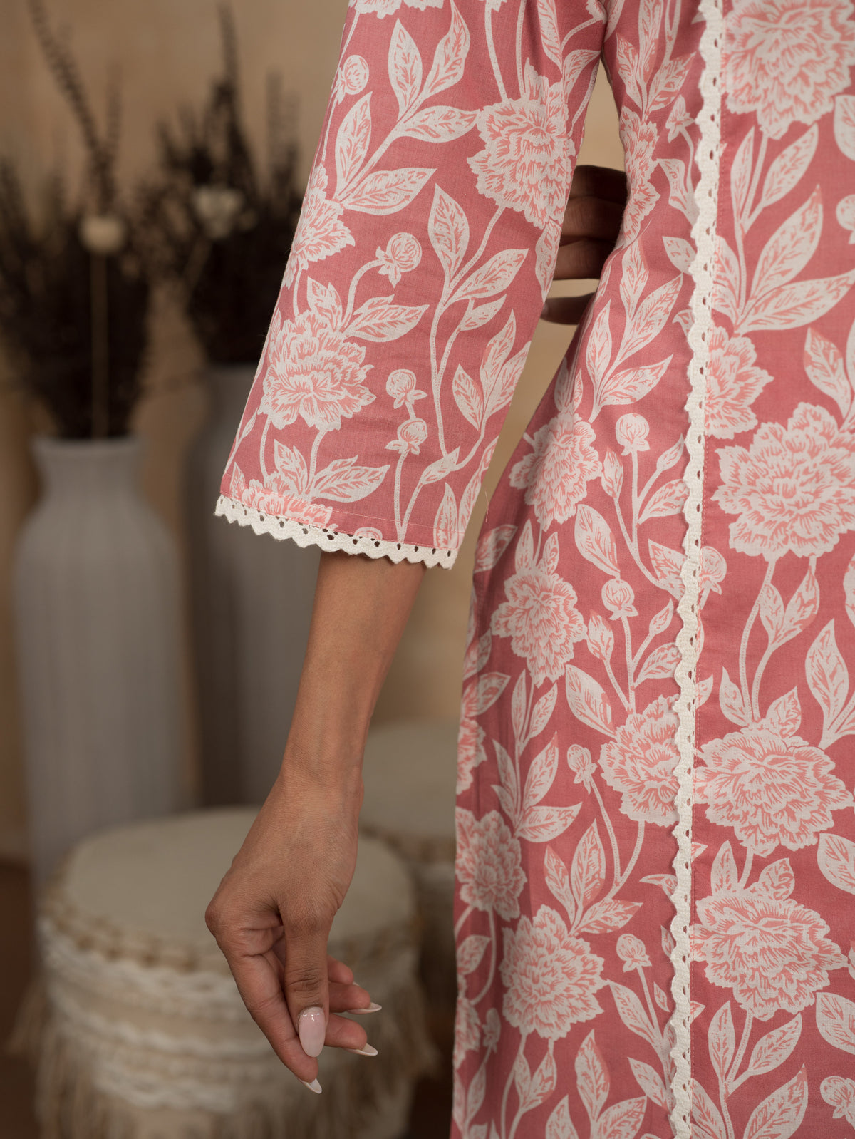 Soft Cotton Floral Straight Mauve Kurta