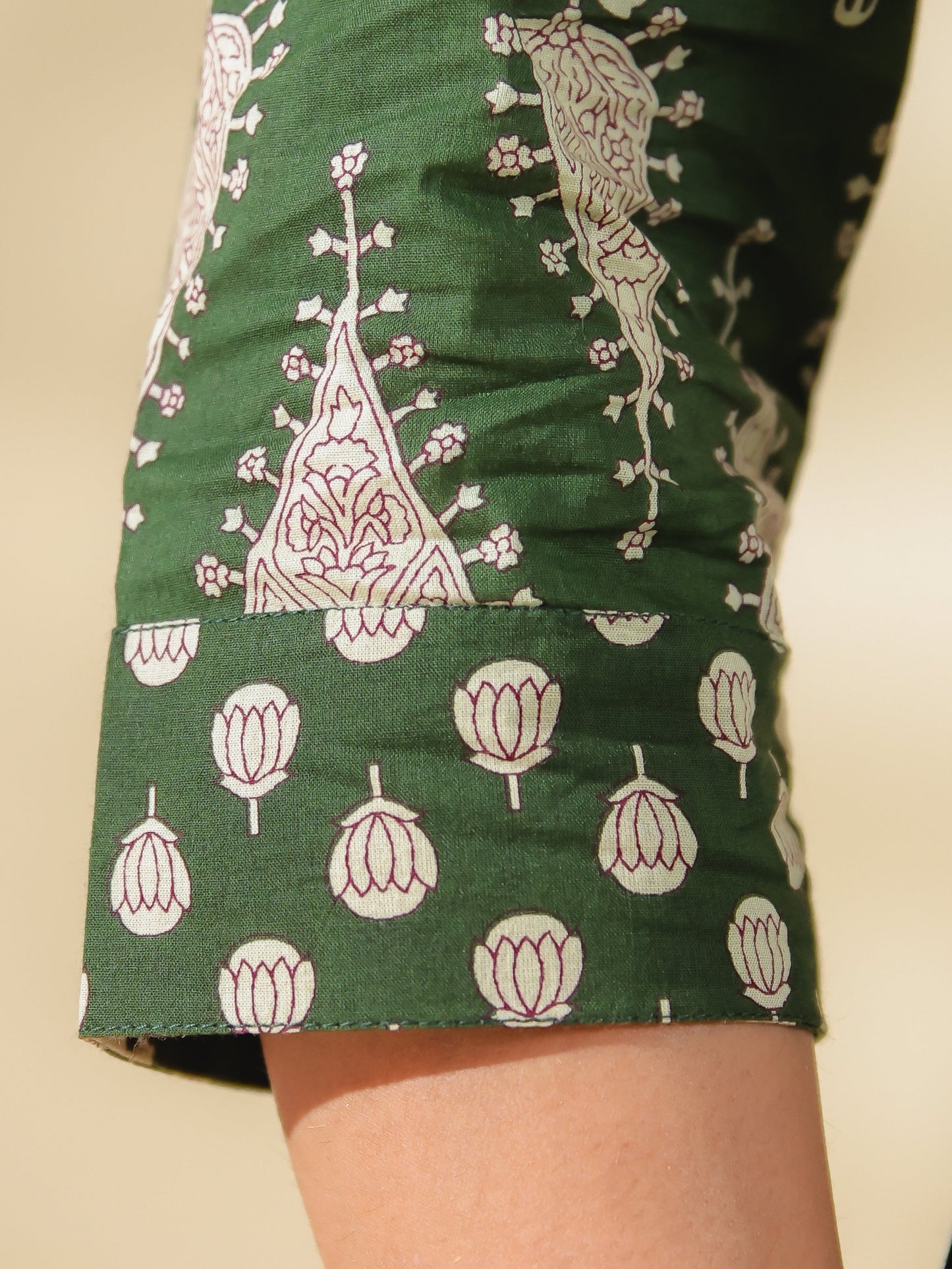 Soft Cotton Block Print Angrakha Green Kurta