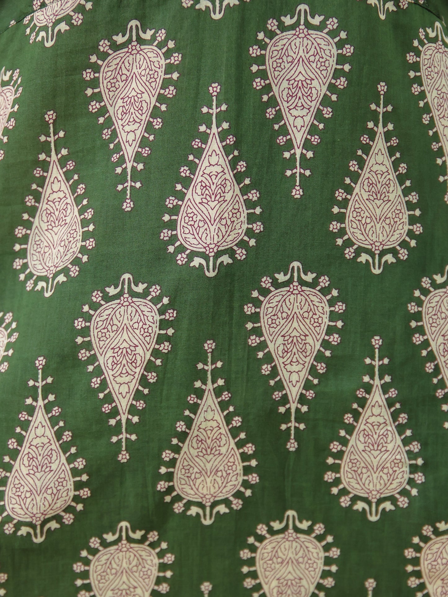 Soft Cotton Block Print Angrakha Green Kurta