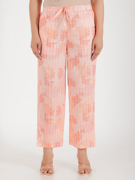 Soft Cotton Striped Pink Straight Trousers