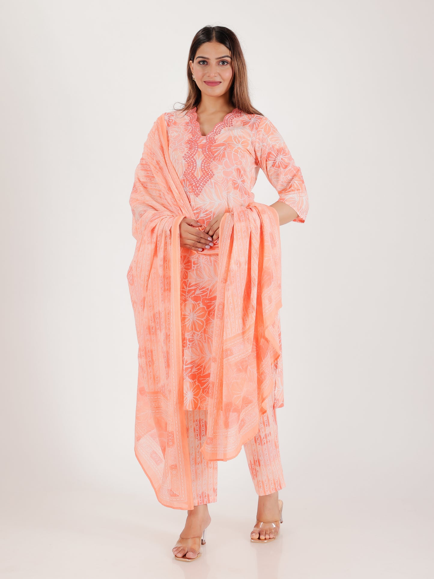 Soft Cotton Floral Straight Pink Kurta