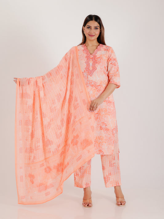 Soft Cotton Floral Straight Pink Kurta