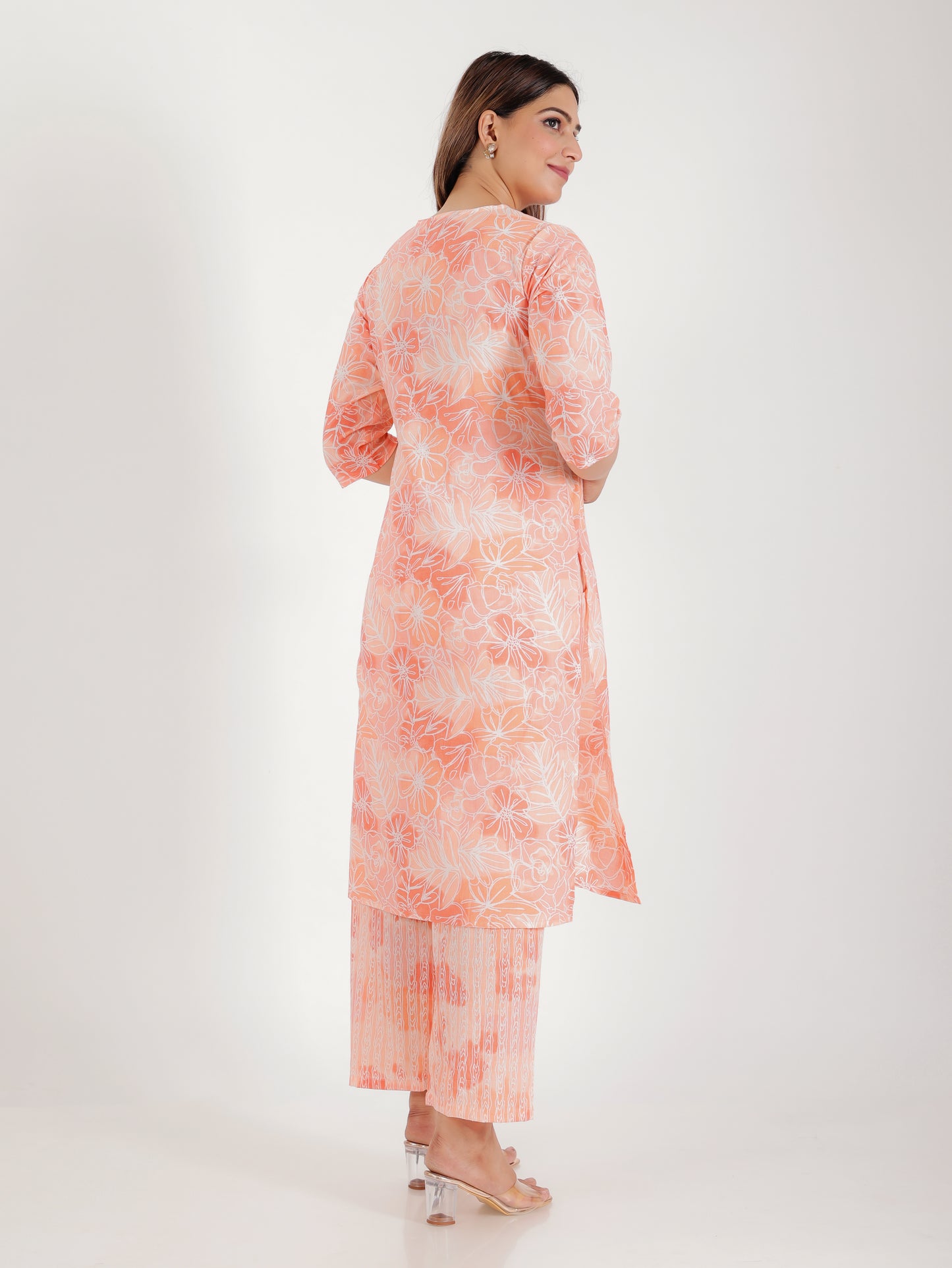 Soft Cotton Floral Straight Pink Kurta